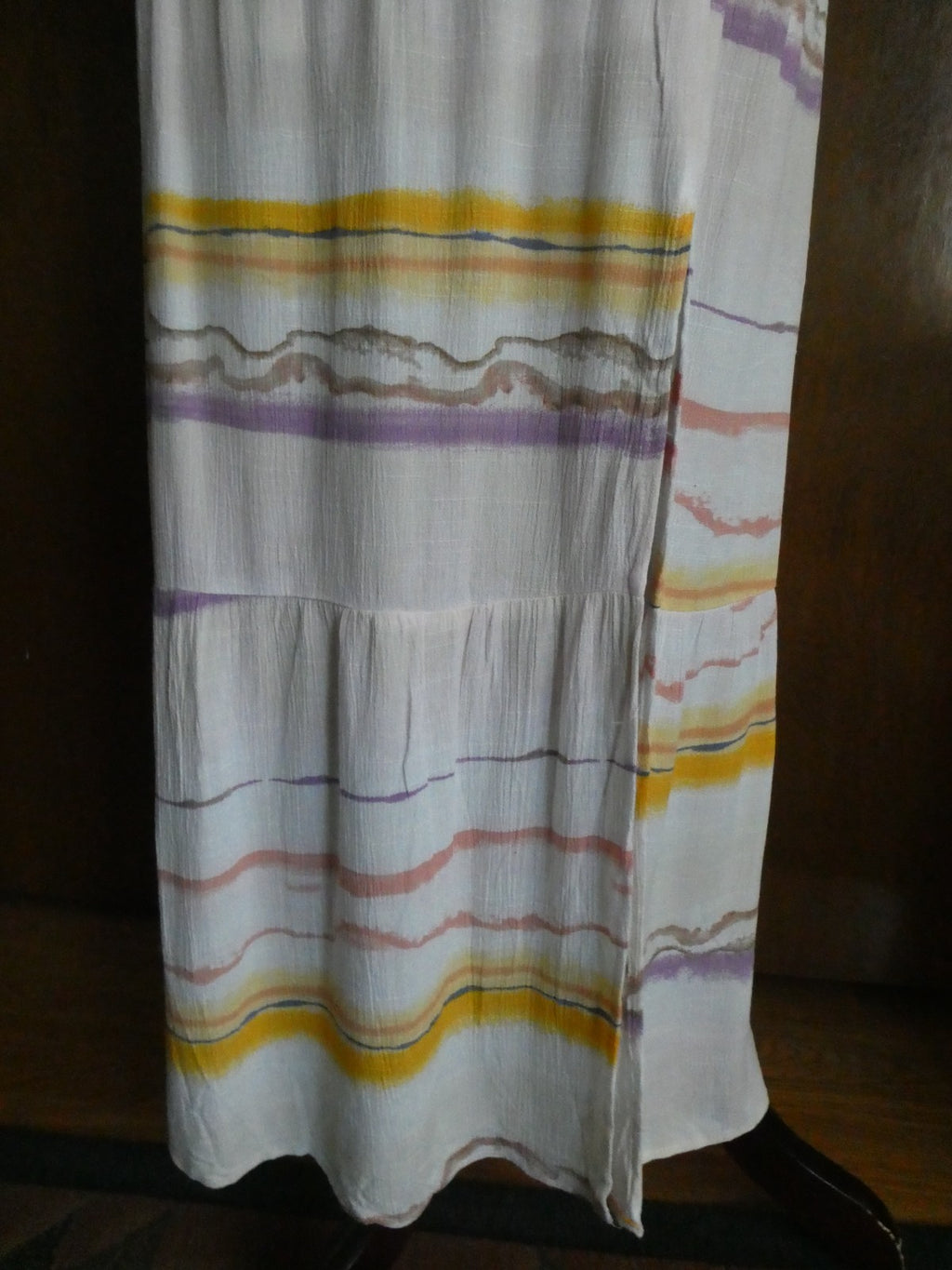 Nine West Women Maxi Skirt Tiered Side Slit Elastic Waist Multicolored Small $40