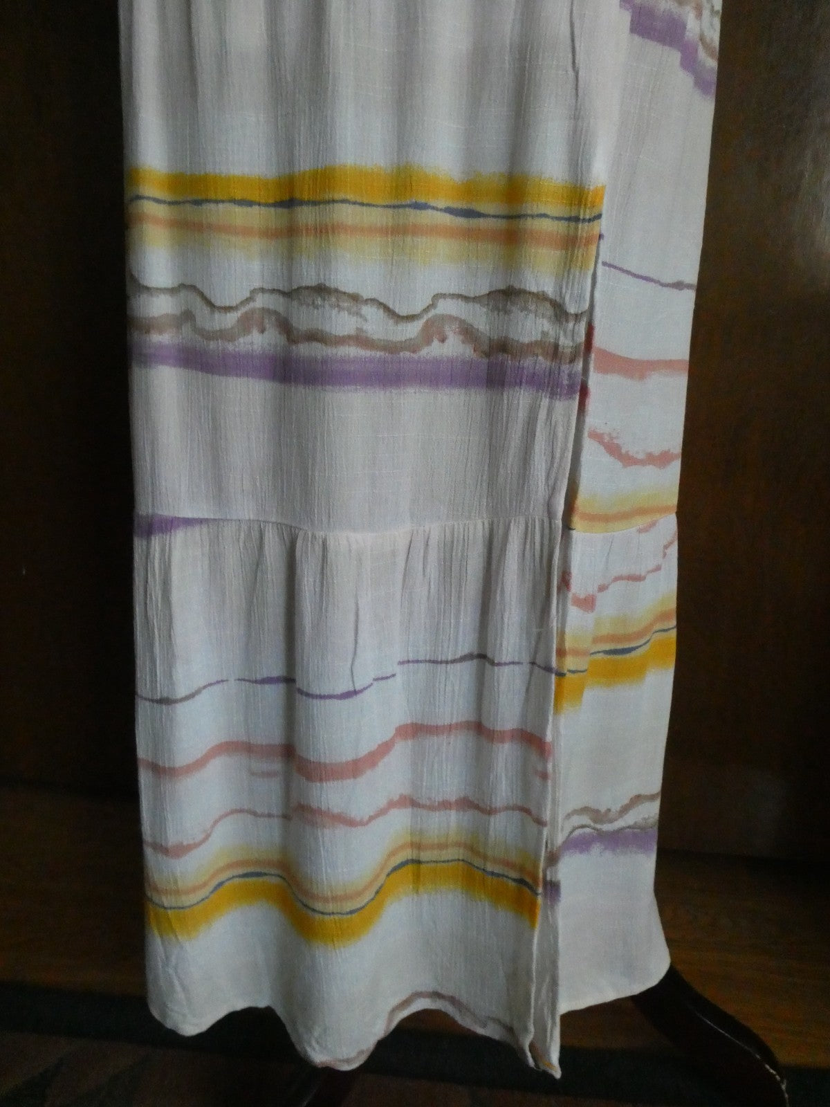 Nine West Women Maxi Skirt Tiered Side Slit Elastic Waist Multicolored Small $40