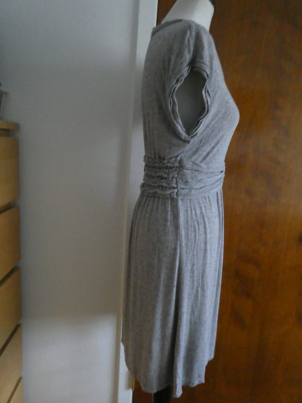 Max Studio women knit jersey dress heather gray with black flecks, featuring L