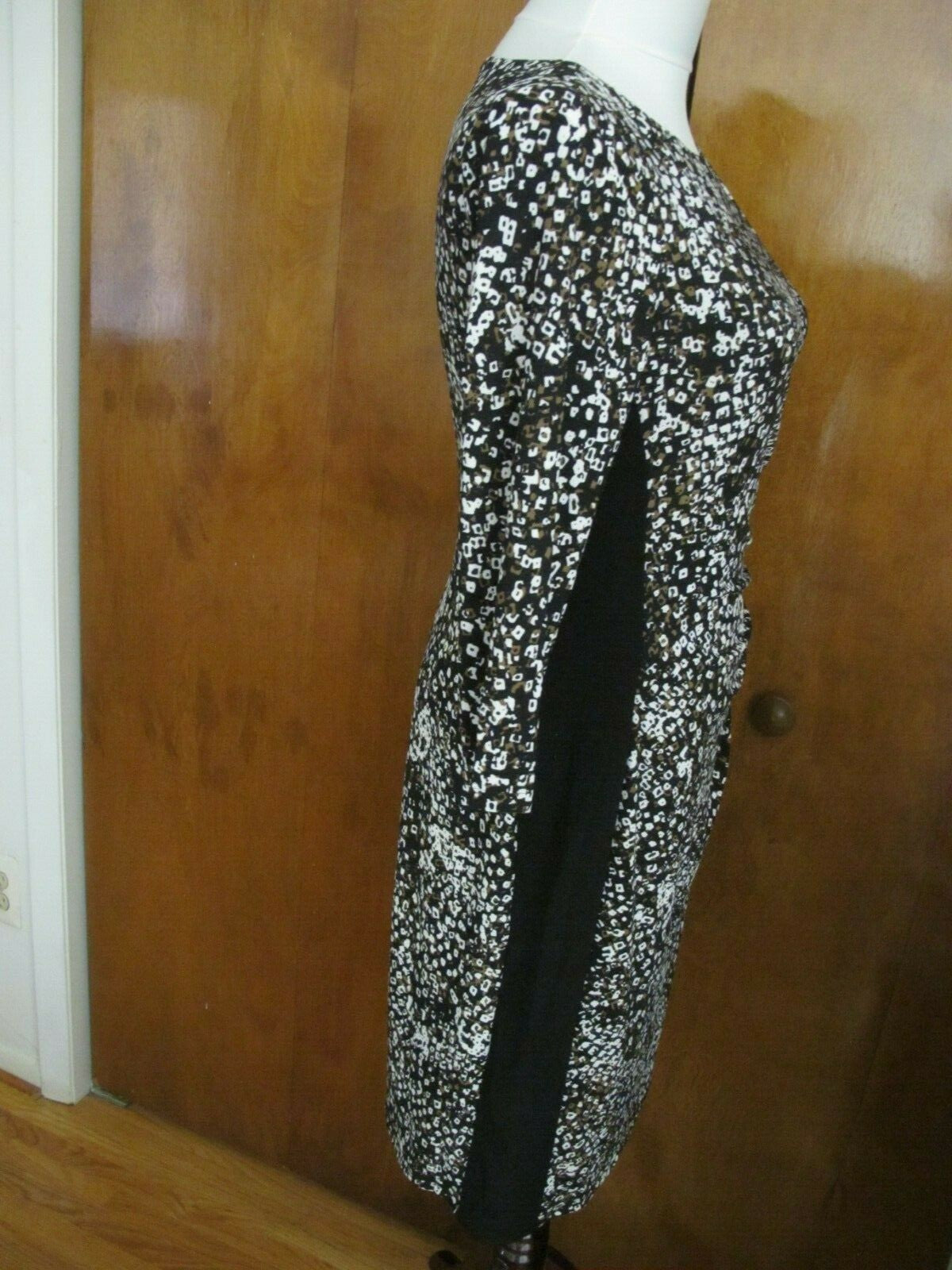 Ralph Lauren women's black brown white gathered lined dress 8 
