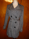 Vertigo Paris Black & White Polka Dot Jacket Trench Coat, Button Up, Medium