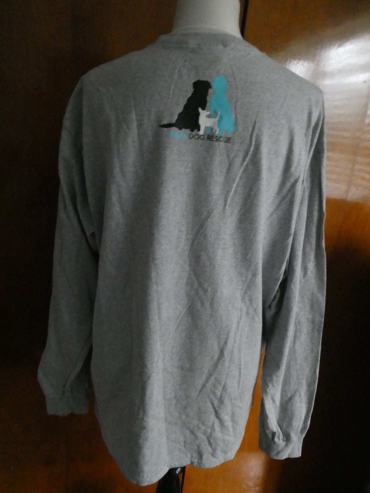 Gildan Ultra Cotton Unisex XL Real Dog Rescue Gray Long Sleeve Graphic T-Shirt