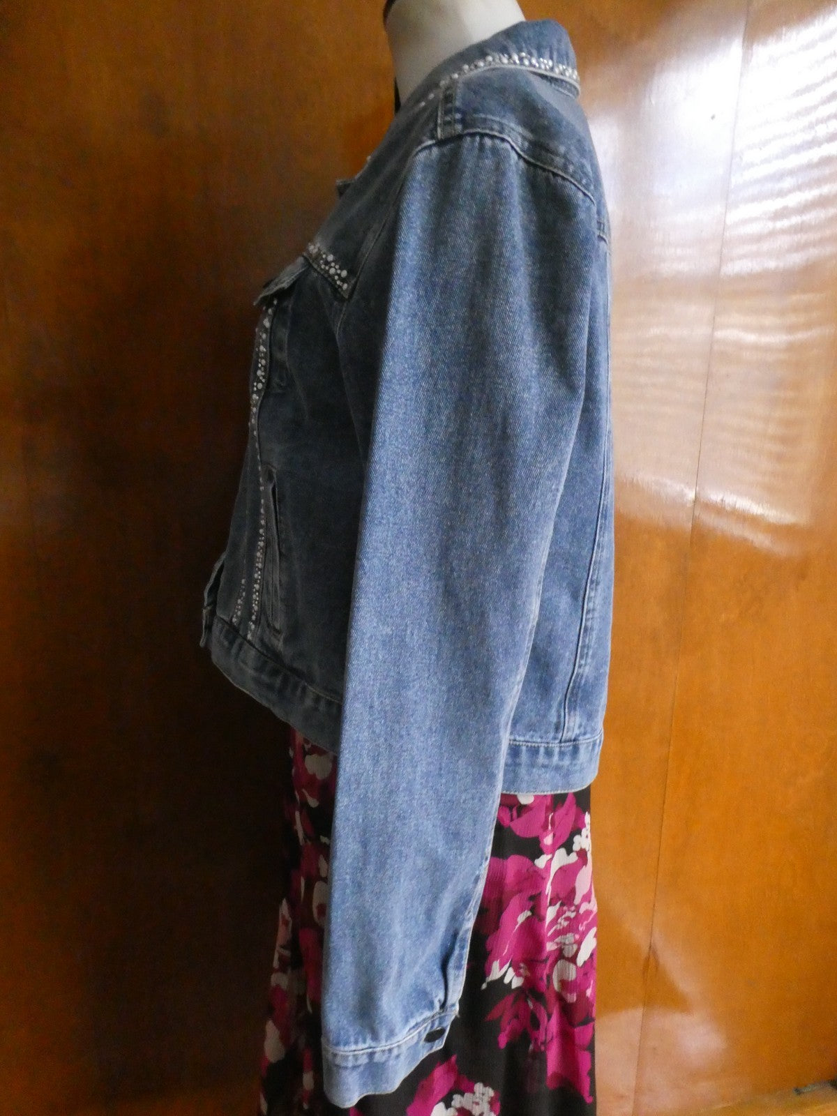Alexis Taylor Women 100% Cotton Beaded Jeans Blazer Jacket Blue XLarge (fits L)