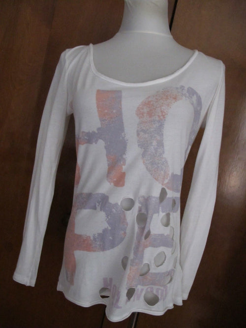 ANM  women's white printed very soft cotton modal holed top Size Medium New