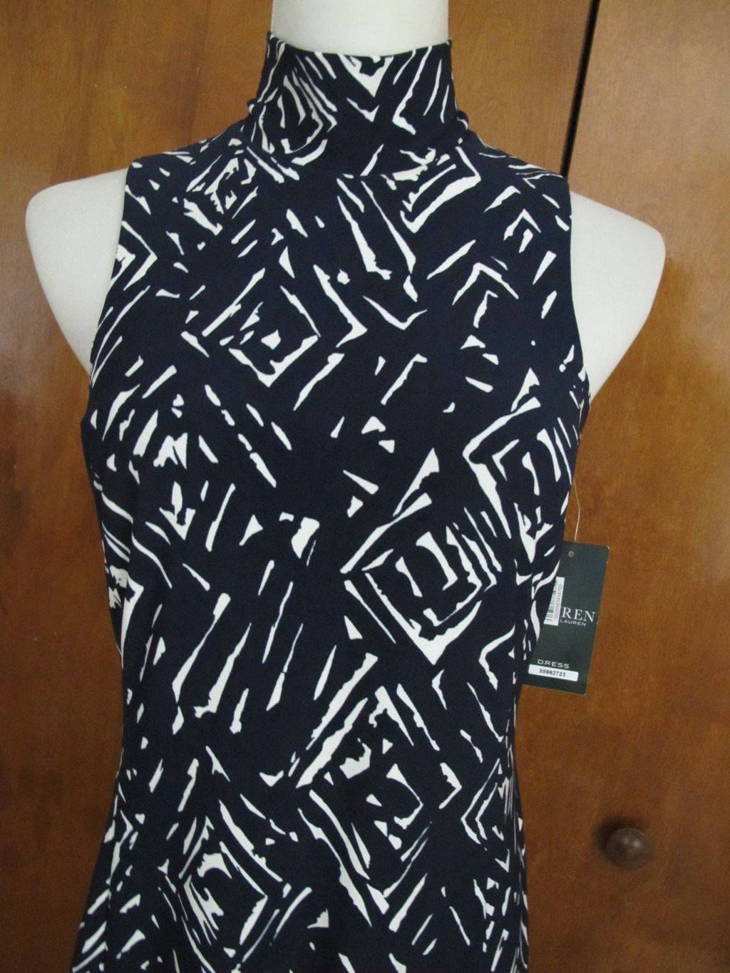 Ralph Lauren women's navy white lined A-line dress New