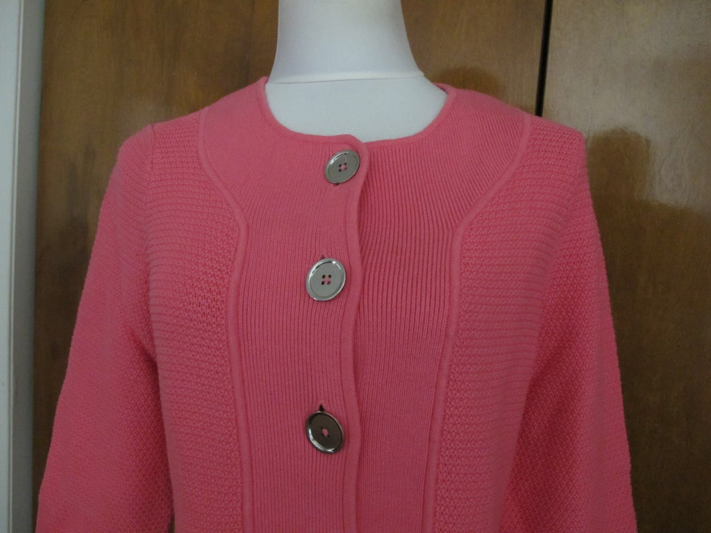 Jones New York Signature Womens Pink Buttoned Pocketed 3/4 Sleeves Jacket Large 