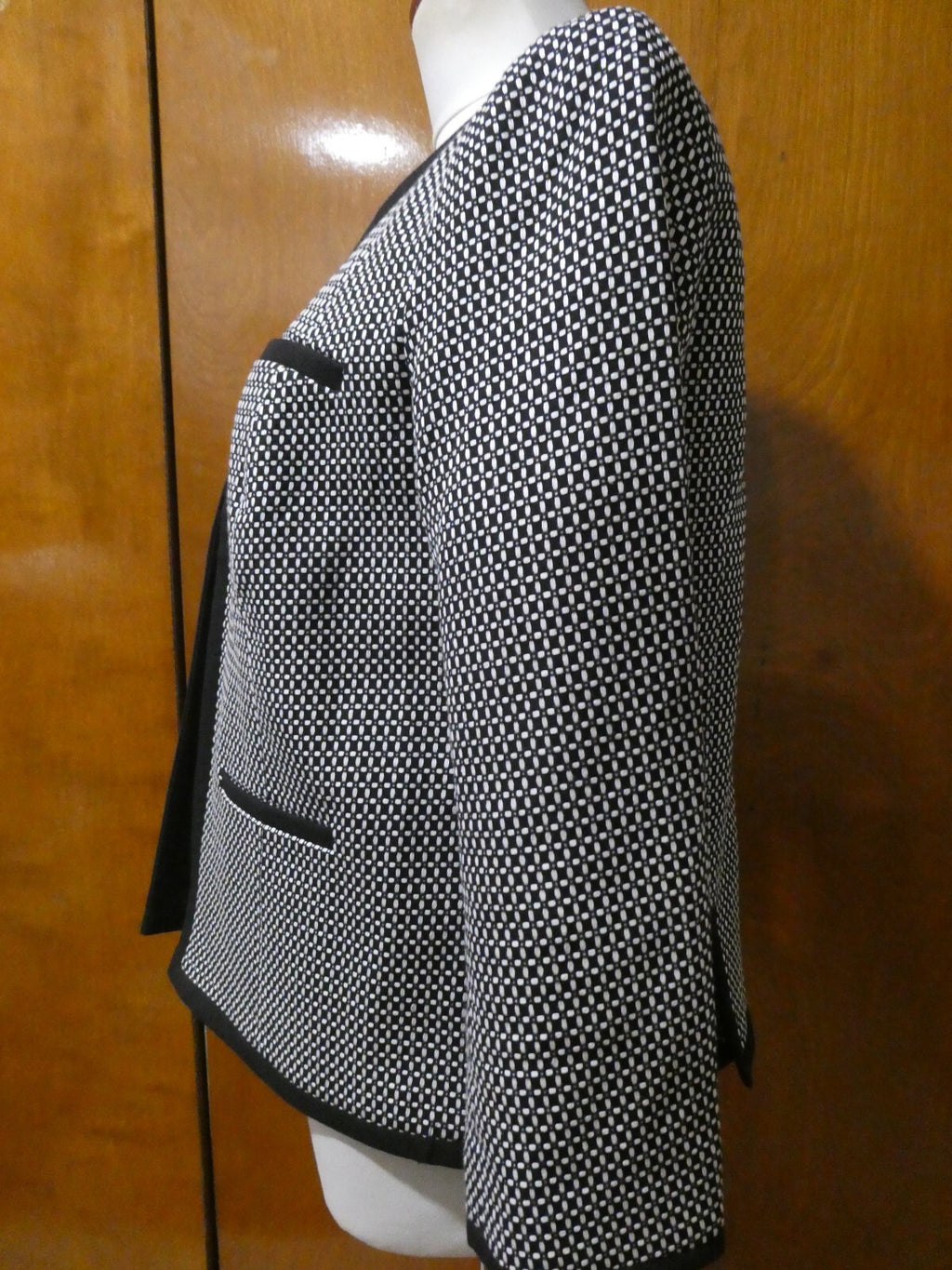 TALBOTS Women’s Black/White 100% Cotton Open Front Jacket Blazer Size 10P