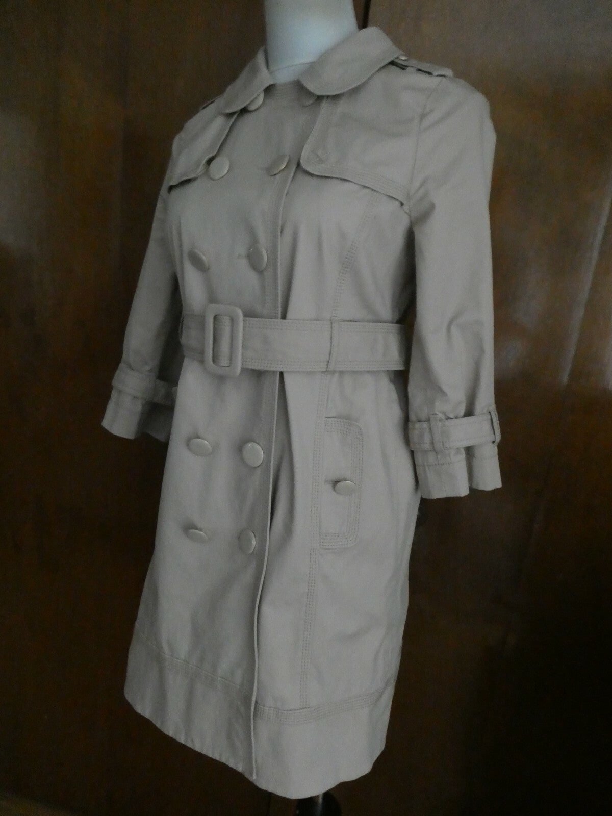 Juicy Couture Women's Beige 3/4 Sleeve Belted Double Breasted Trench Coat Small