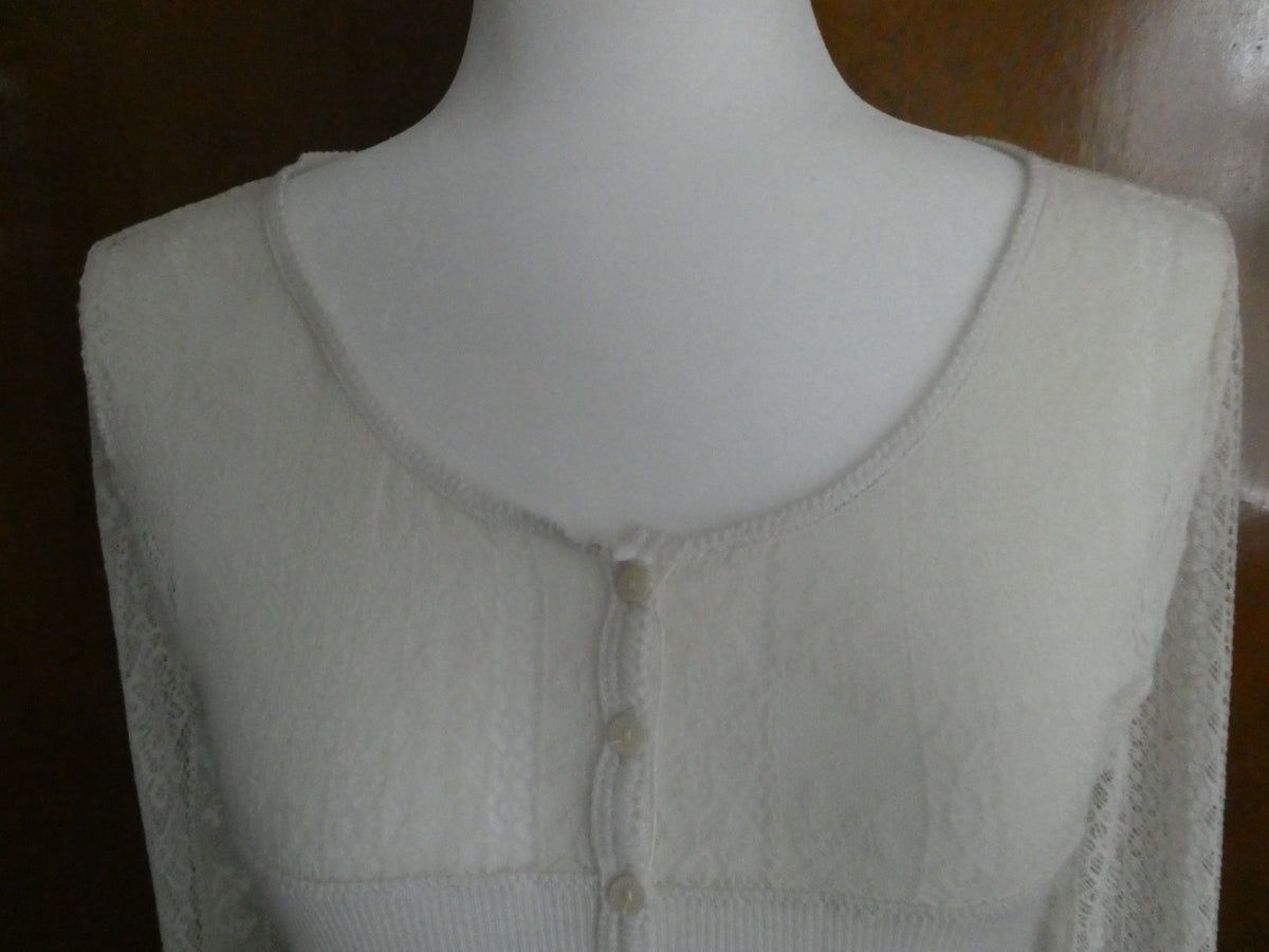 Denim & Supply Ralph Lauren Women Top Cream Lace Sleeve Ribbed Henley Romantic L