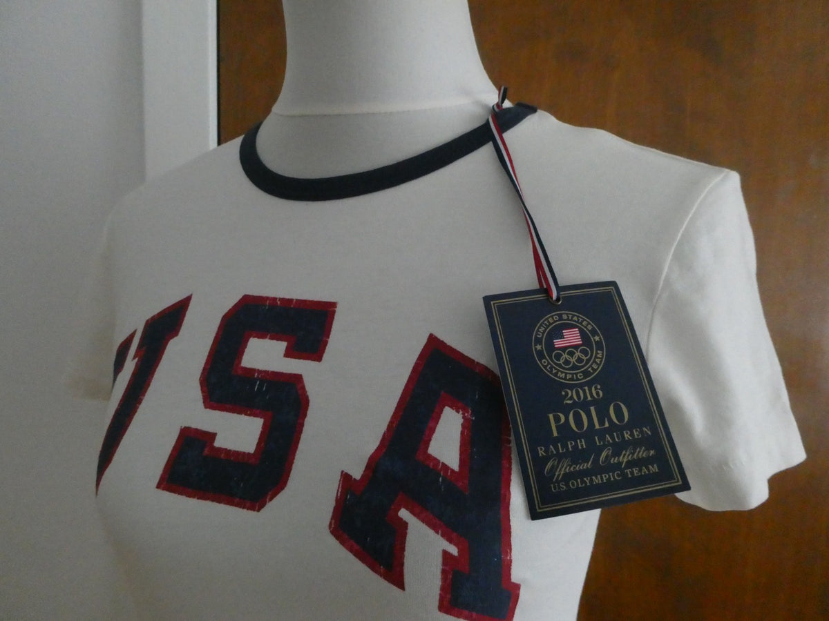 Polo Ralph Lauren 2016 Team USA Olympic T-Shirt Women White Cotton Authentic