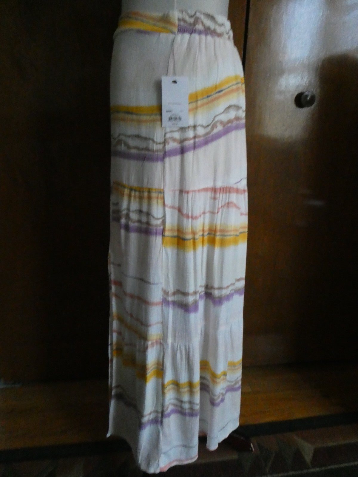Nine West Women Maxi Skirt Tiered Side Slit Elastic Waist Multicolored Small $40