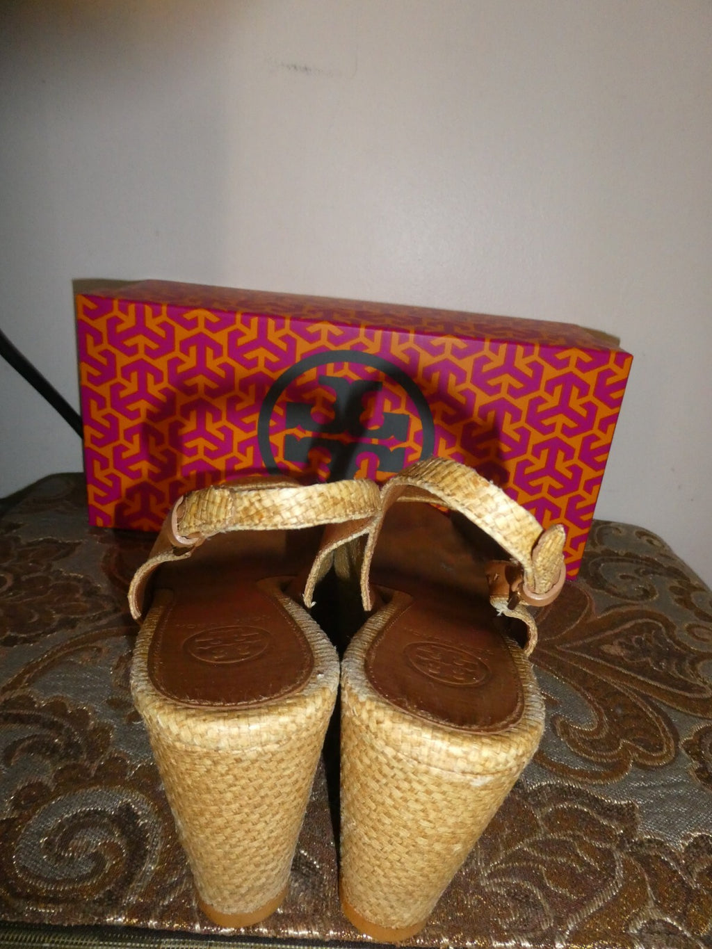 Tory Burch Textile Upper Leather Wedge Sandal Beige Size 7M