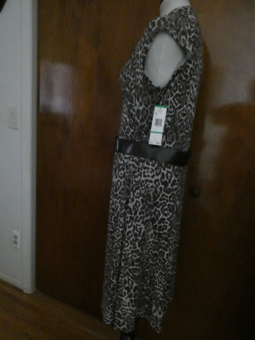 Jones New York Collection women's brown multicolor sleeveless belted dress Large