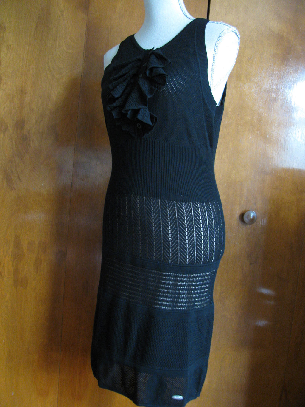 Lacoste Malandrino women’s black mesh lined detailed dress Large