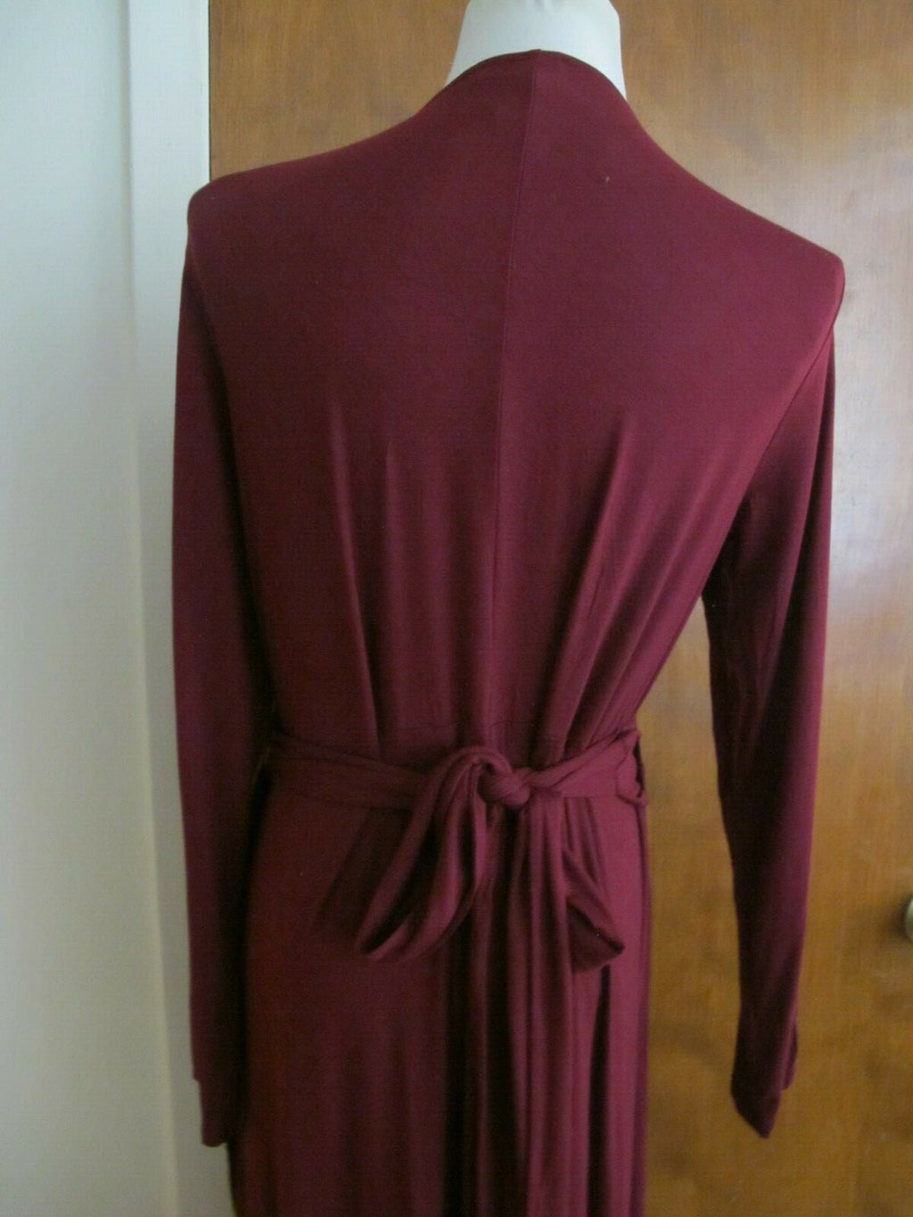 Gap Women's Burgundy Long Sleeves Tie-Waist Maxi Wrap Dress Large Petite 