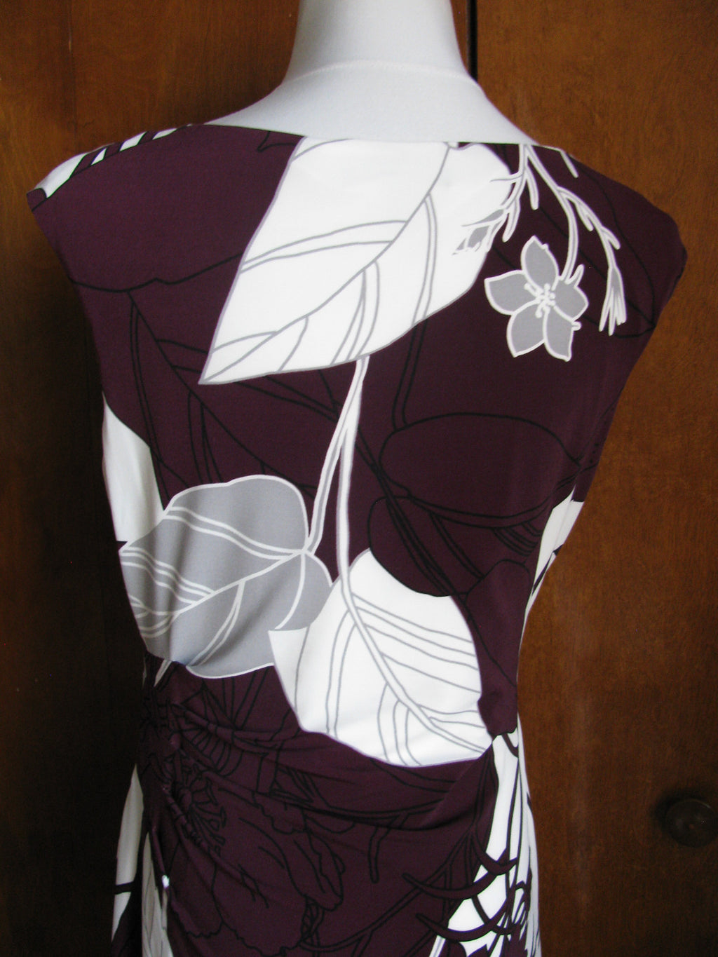 Ralph Lauren women’s burgundy bold floral lined stylish gathered dress New