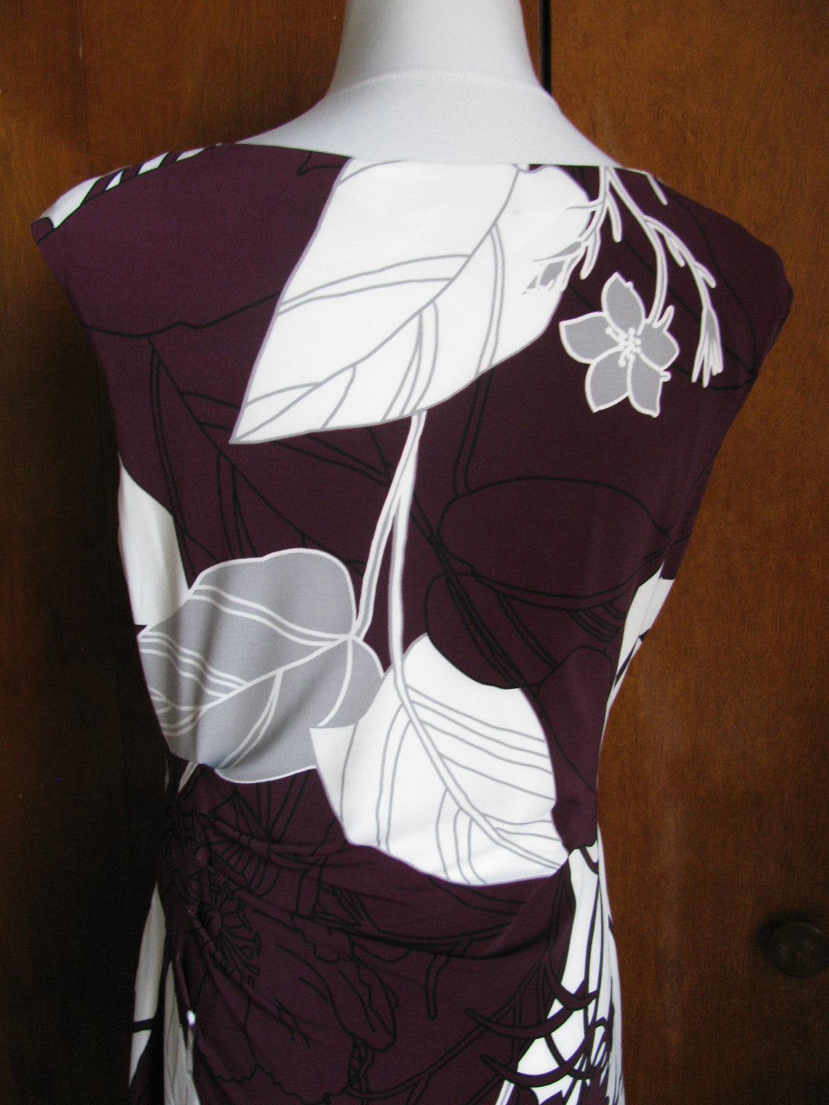 Ralph Lauren women’s burgundy bold floral lined stylish gathered dress New