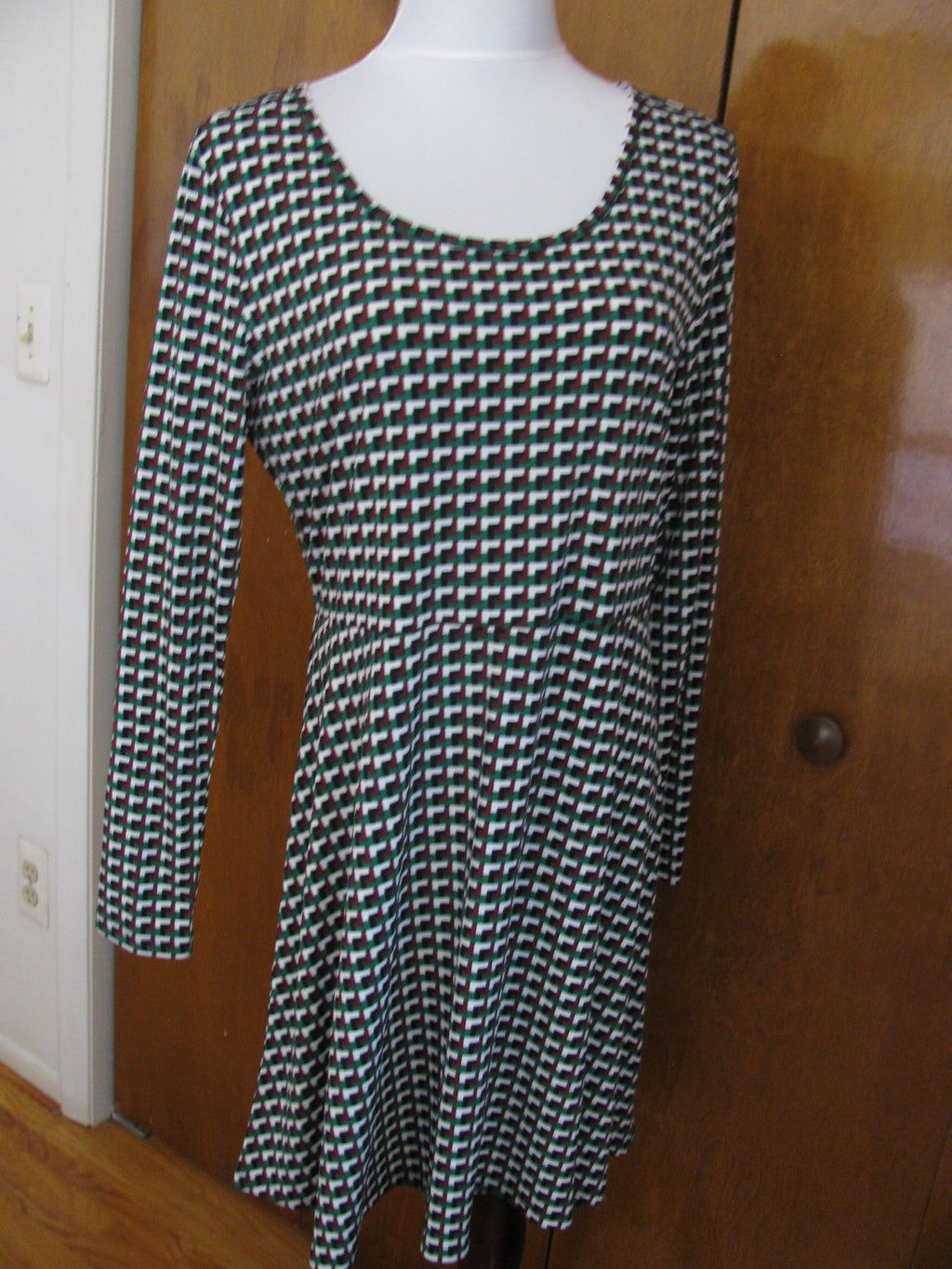 Michael Kors Womens Palmeto Green Geo Print Fit And Flare Dress New