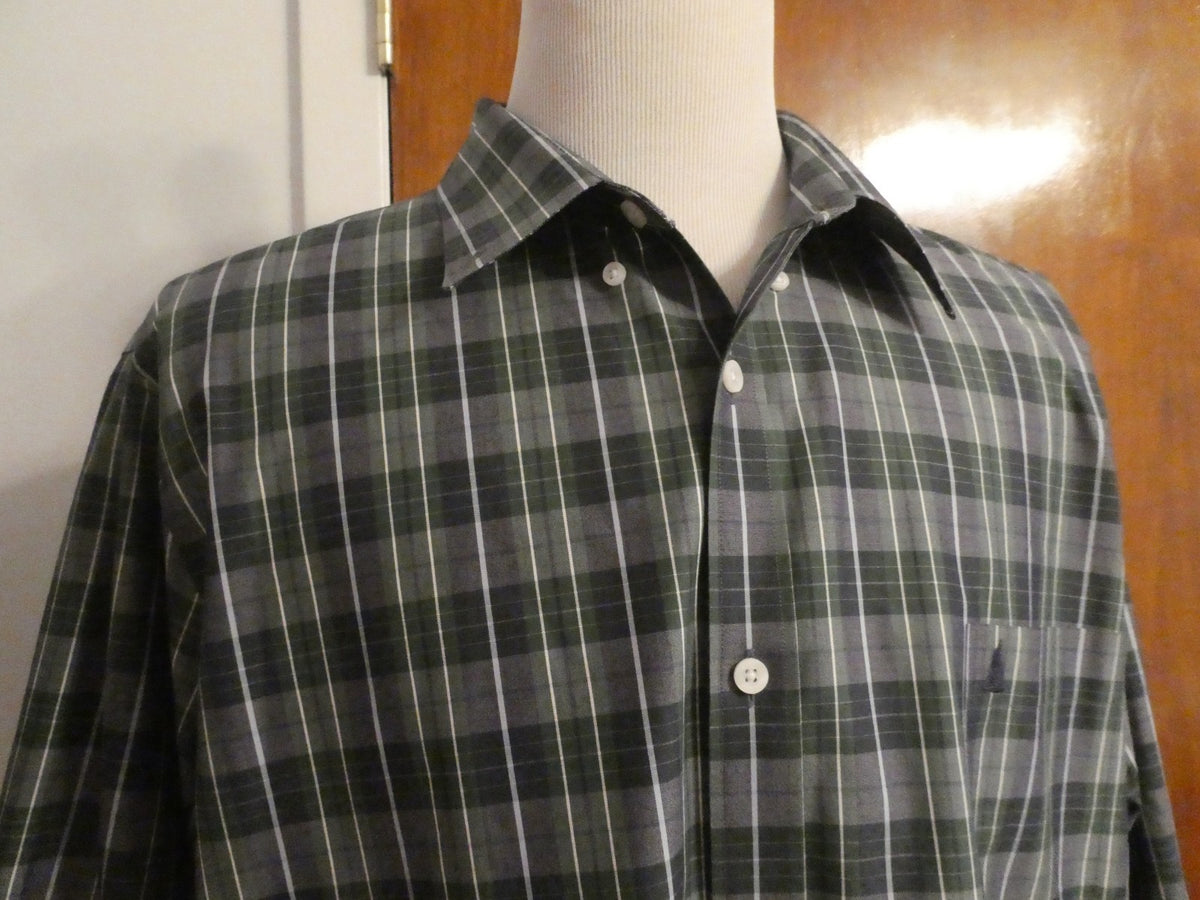 Nordstrom Men Shop Classic XXL Green Plaid Shirt Cotton Wrinkle-Free Classic Fit