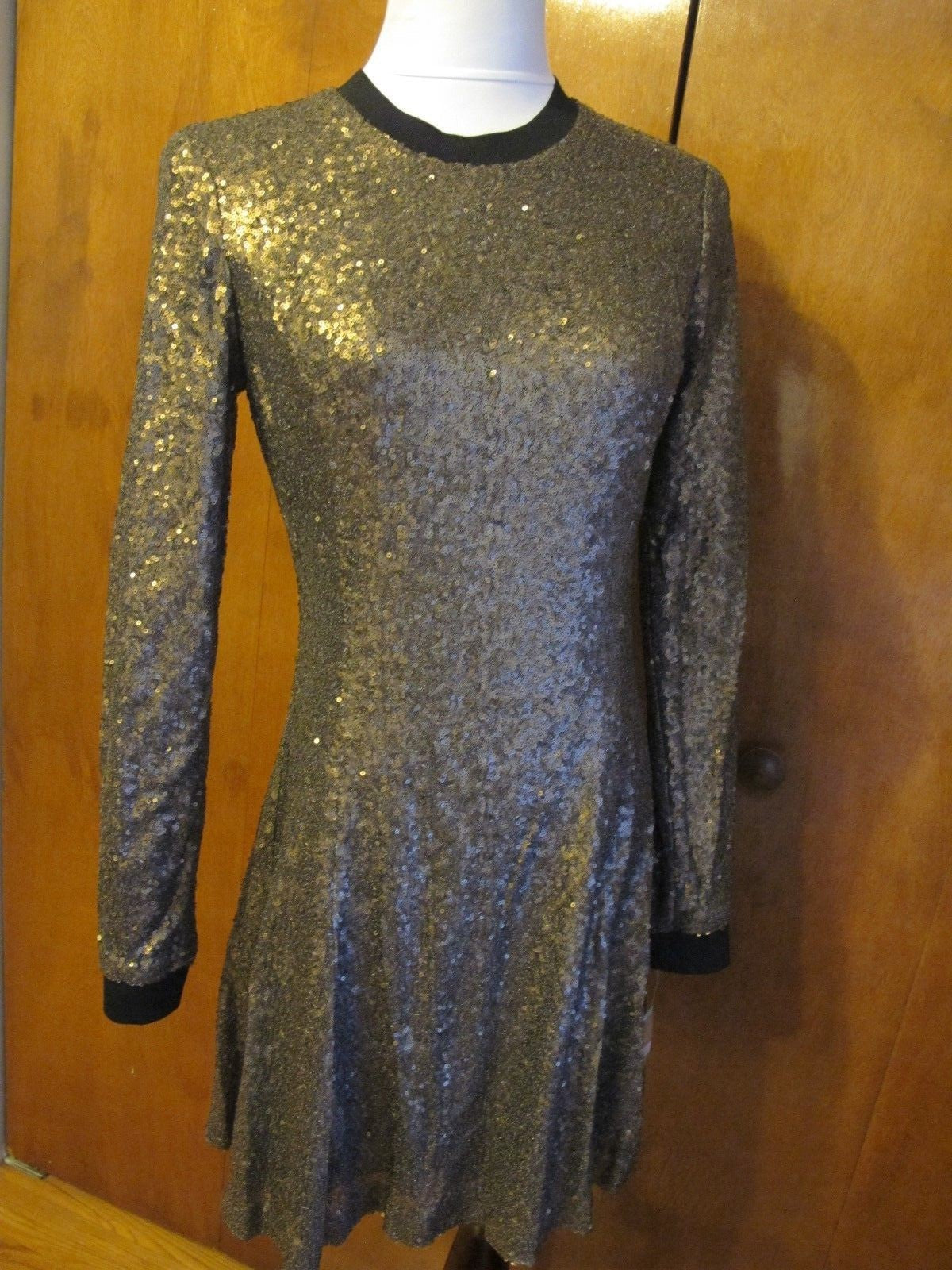 Rachel Roy Women’s Gold Sequin Fit Flare Lined Evening Dress 