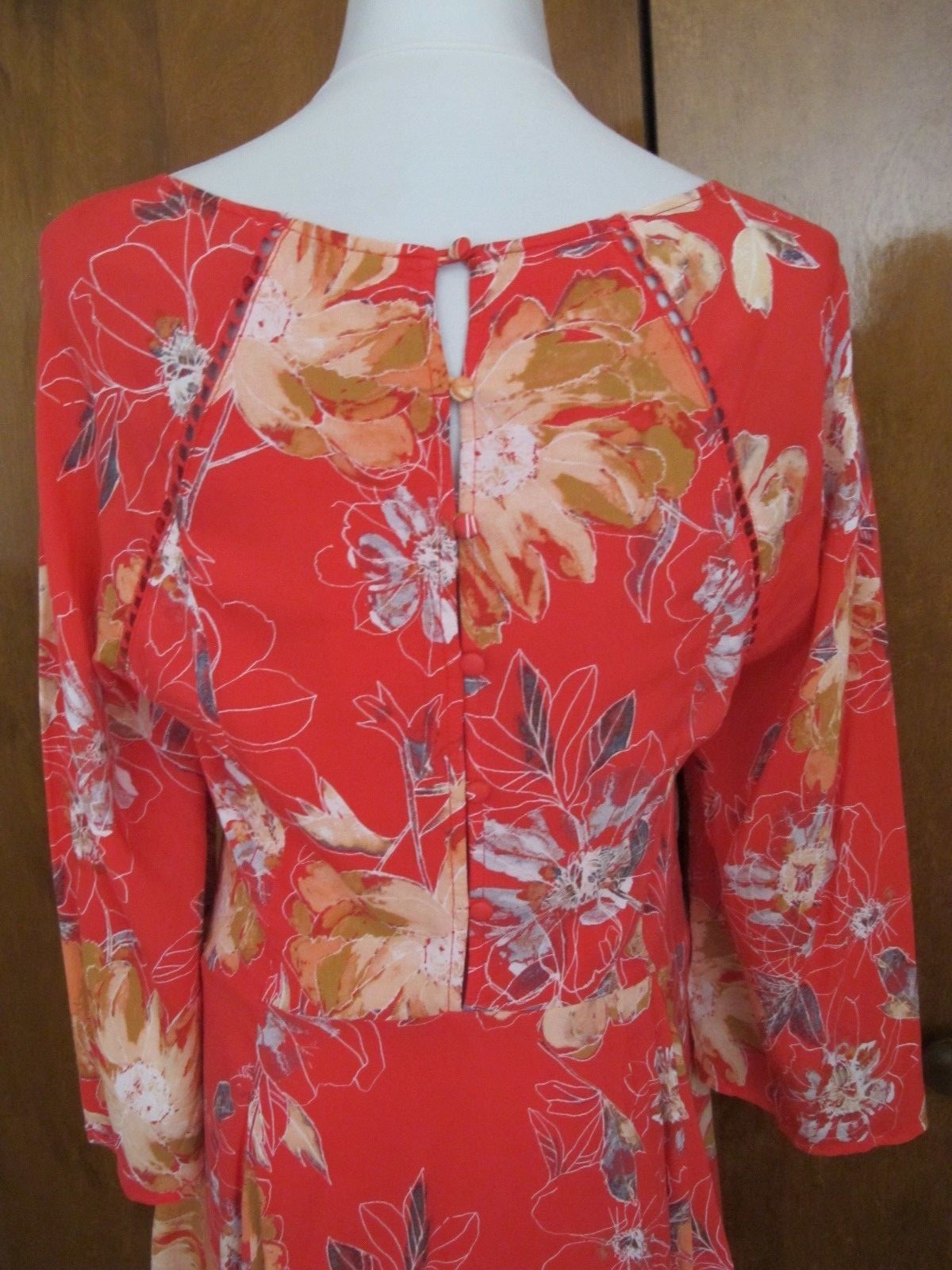 Free People women multi color relaxed fit short lined 3/4 Sleeve rayon dress 10 