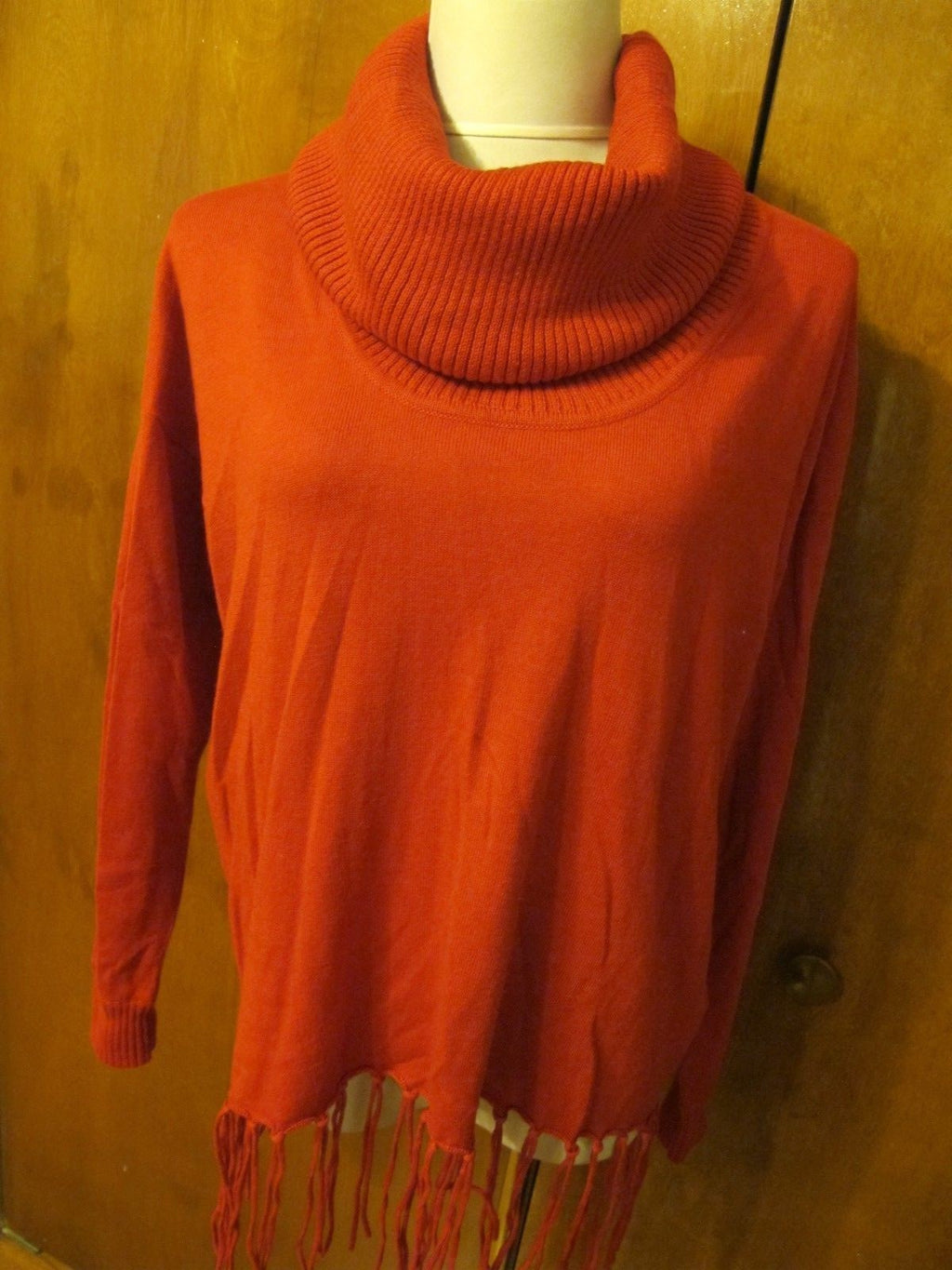 Michael Kors Women’s Red Fringe Hem Cowl Neck Sweater New