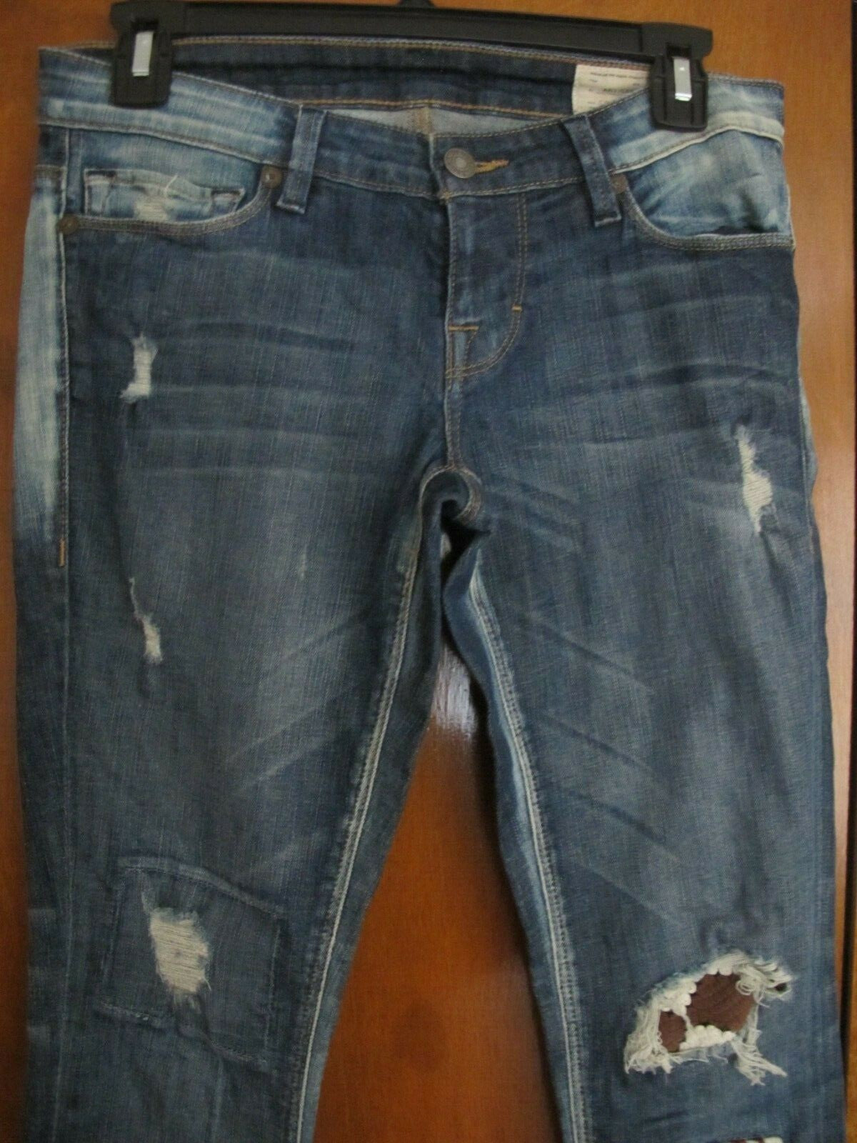 Free People Artisan De Luxe Patched Skinny Women's Jeans size 24 Blue Distressed