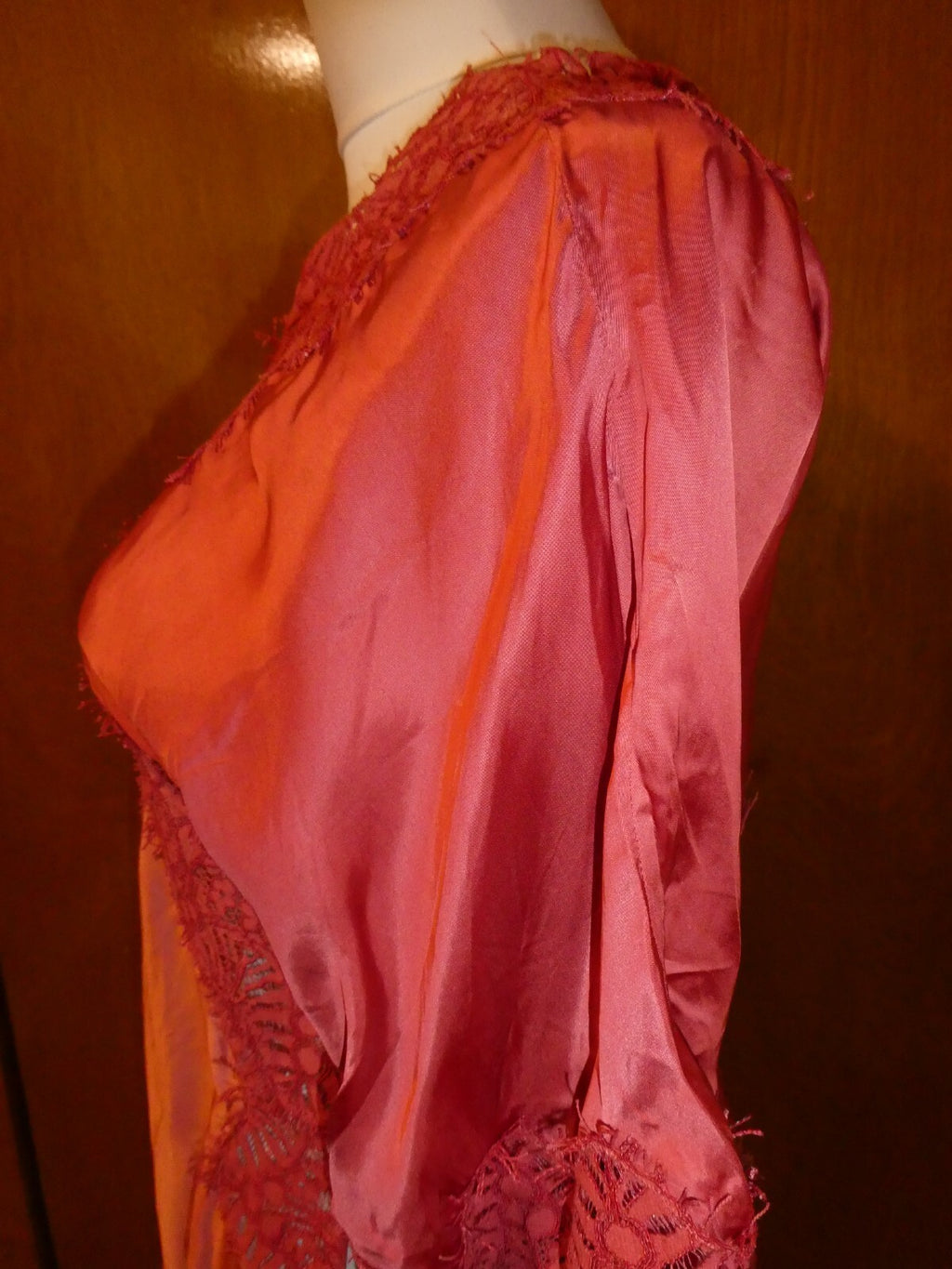 Moulinette Soeurs Anthropologie Womens Orange Satin Lace V-Neck Blouse Sz Small