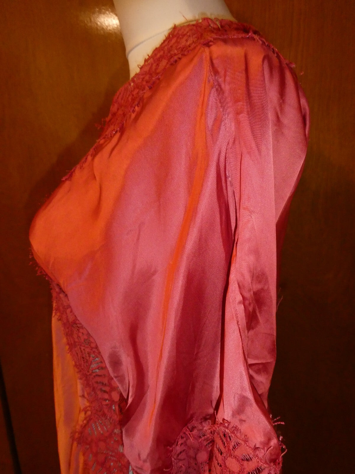 Moulinette Soeurs Anthropologie Womens Orange Satin Lace V-Neck Blouse Sz Small