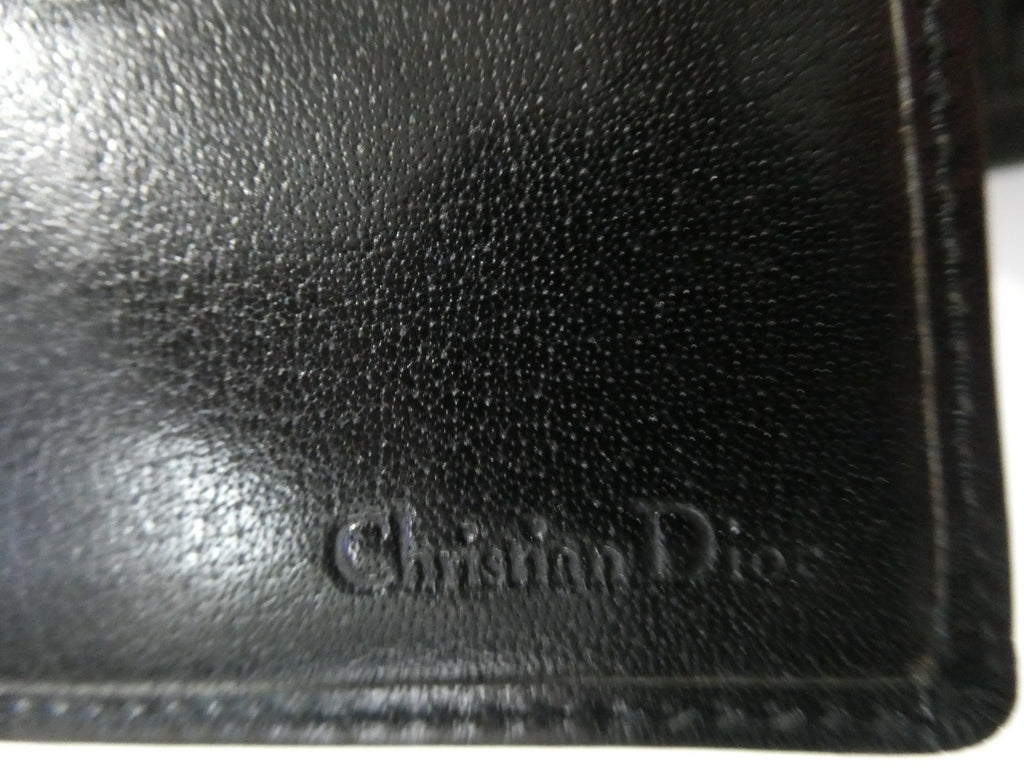 Vintage Christian Dior Leather Wallet Black Bifold Gold Frame Coin Purse