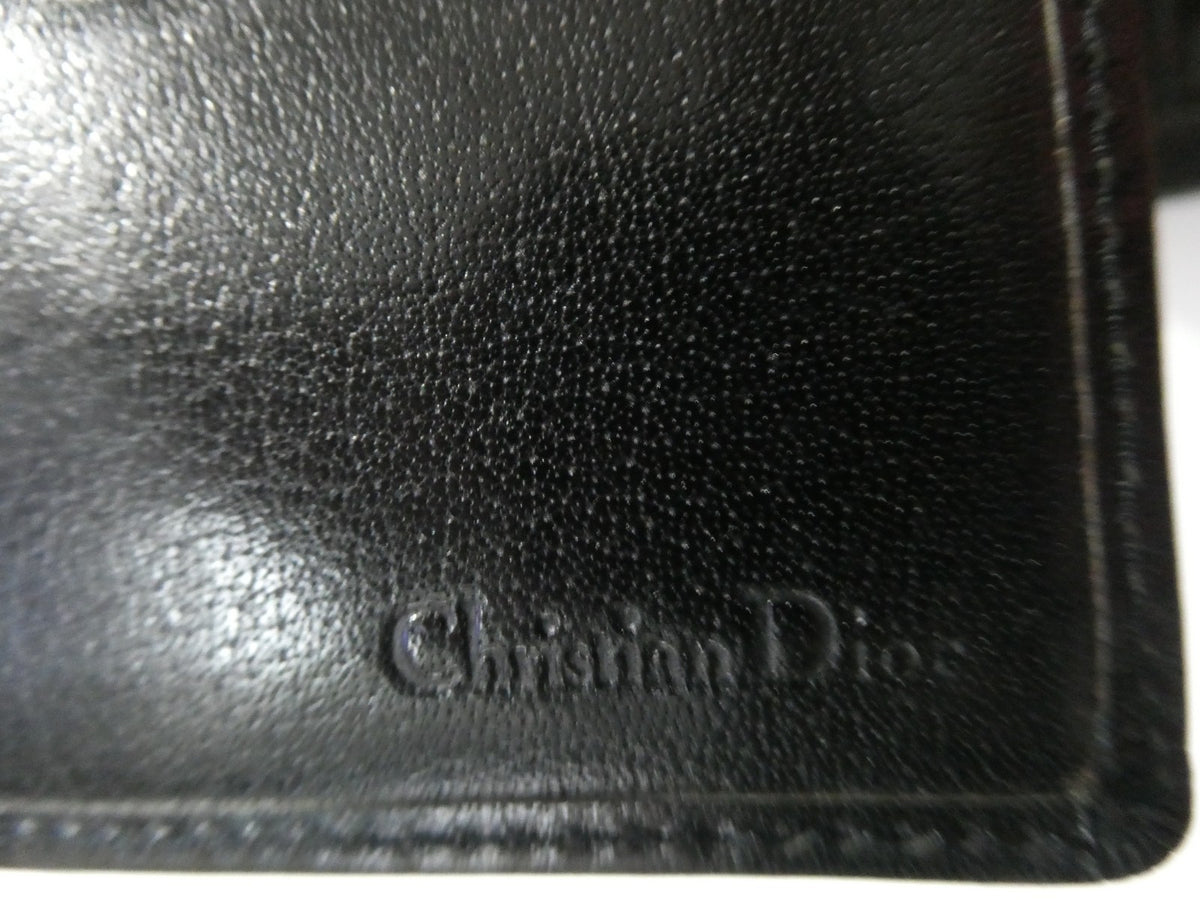 Vintage Christian Dior Leather Wallet Black Bifold Gold Frame Coin Purse
