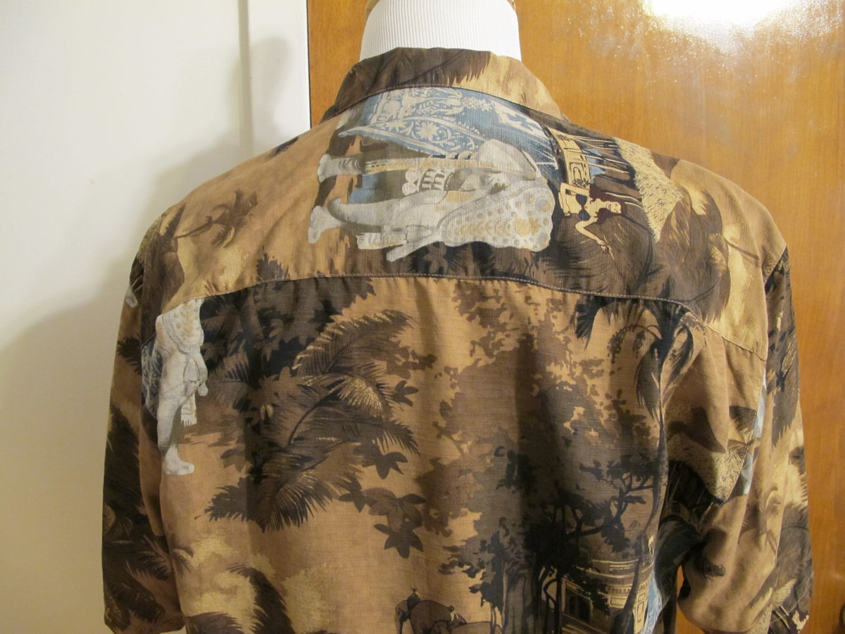 Tommy Bahama Men's Silk Multi Color Brow Blue Gray Beach Shirt Large Very Nice