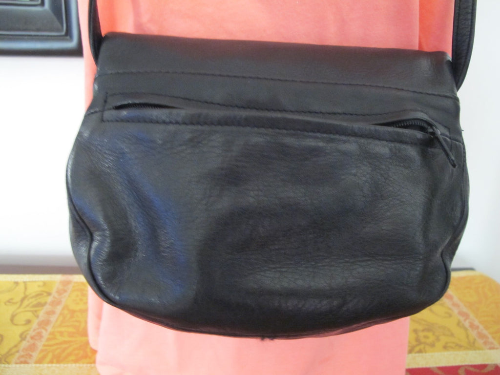 Tignanello Vintage Women's Black Genuine Leather Crossbody Side Pockets Handbag
