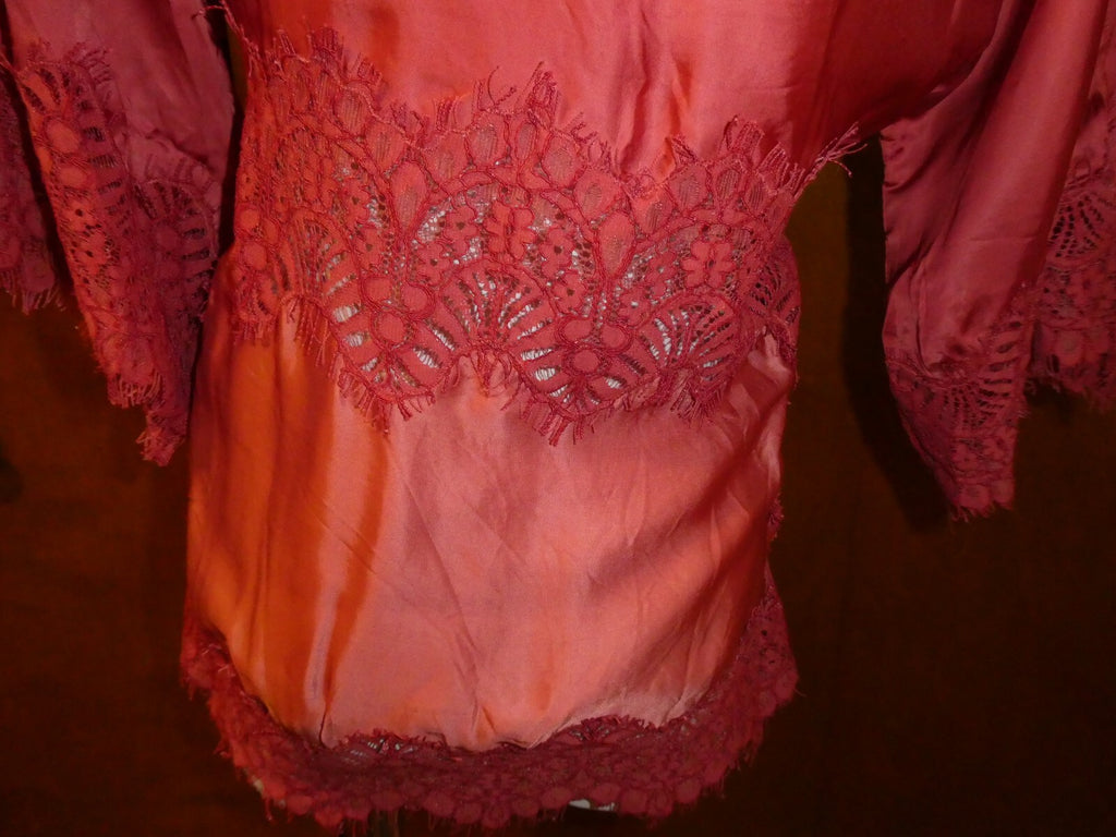 Moulinette Soeurs Anthropologie Womens Orange Satin Lace V-Neck Blouse Sz Small