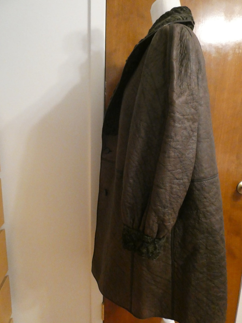 Custom Made Karakul Persian Lamb Reversible Brown Coat Women XL Fur & Leather