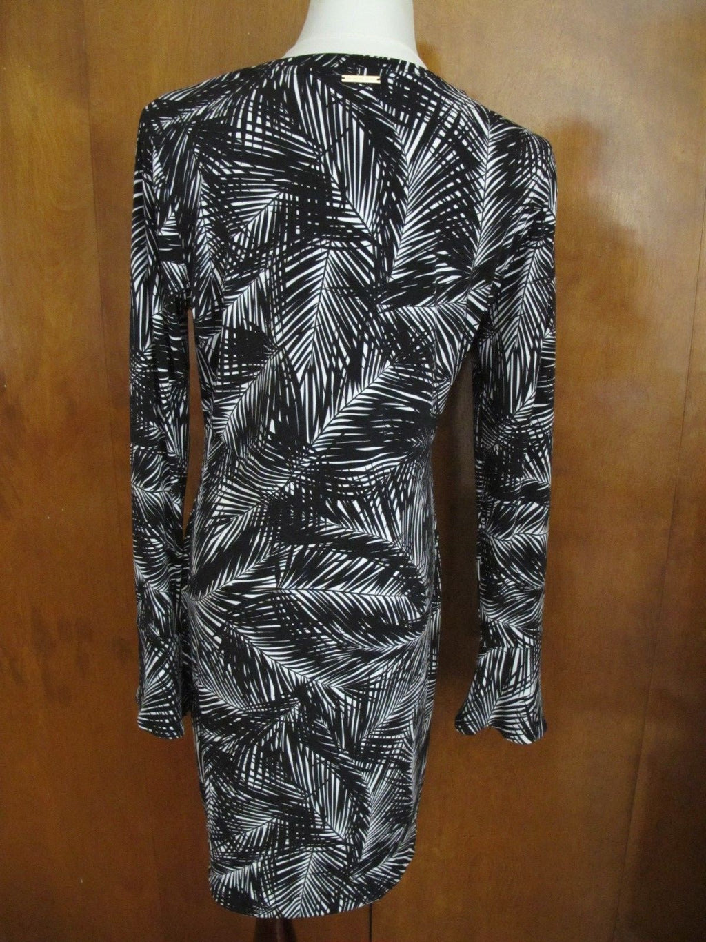 Michael Kors women’s black white jersey bell sleeves dress Large New