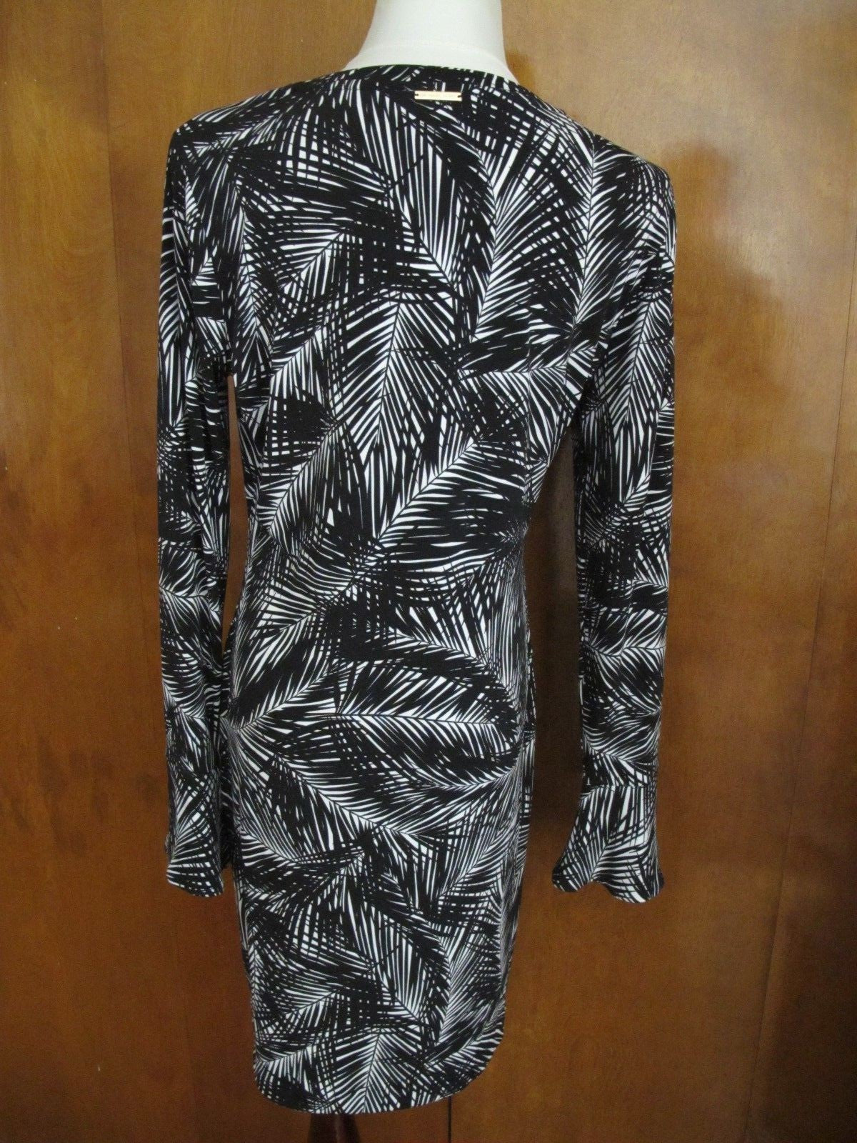 Michael Kors women’s black white jersey bell sleeves dress Large New
