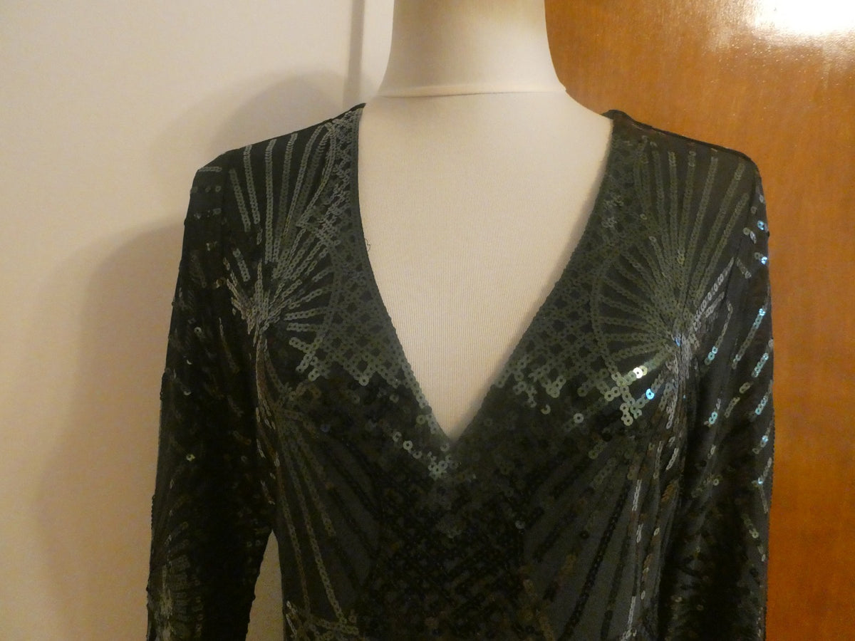 Misschen Women’s Black Evening Lined Sequined Long Sleeves Dress Size Large