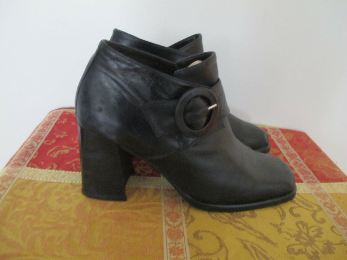 Marie Claire women’s ankle leather black block boots shoes heels size 38 Italy	