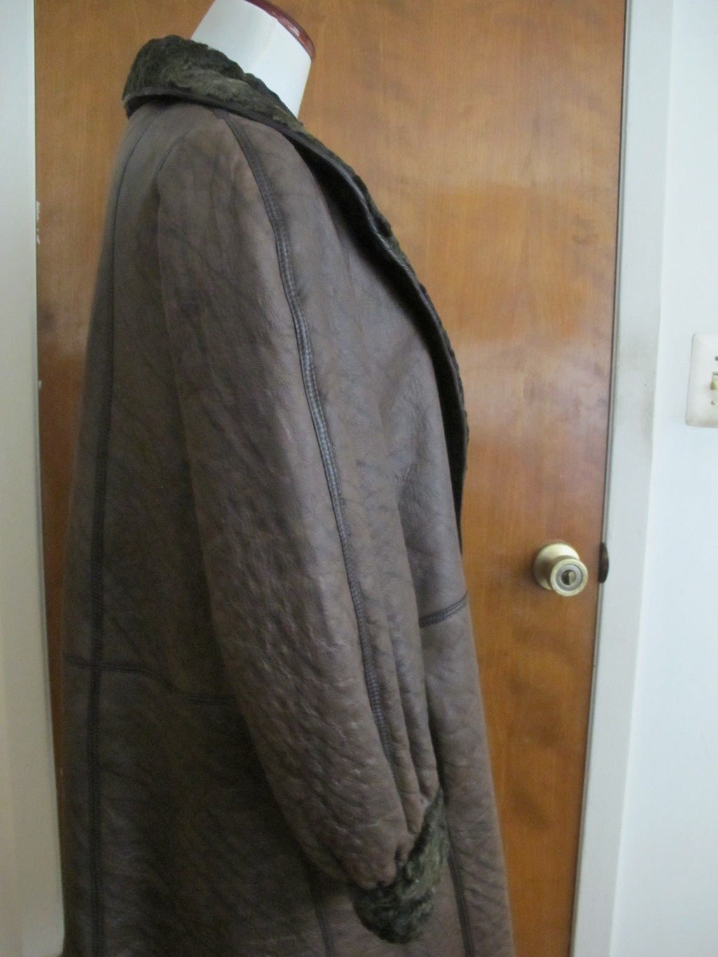 Custom Made Karakul Persian Lamb Reversible Brown Coat Women XL Fur & Leather