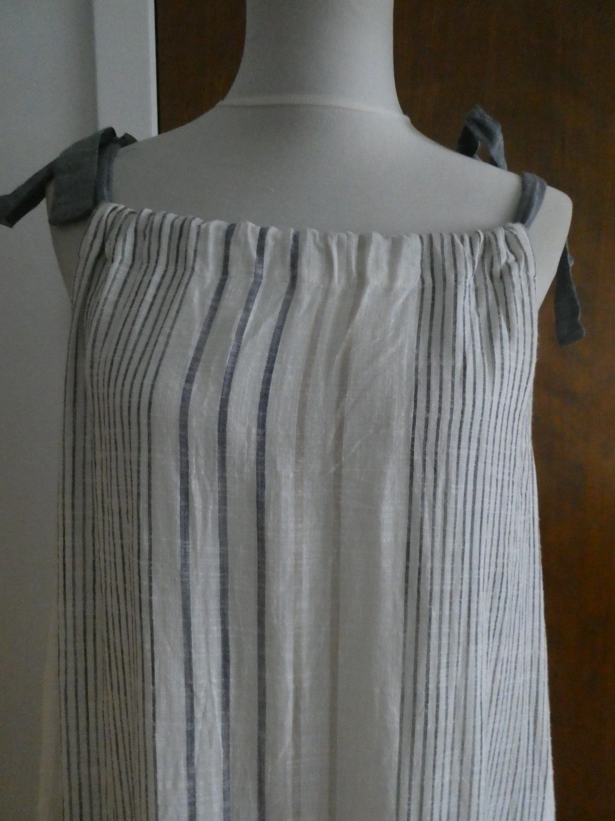 Anthropologie Maeve XL Striped Tie Shoulder Lined Cotton Dress White Blue NWT