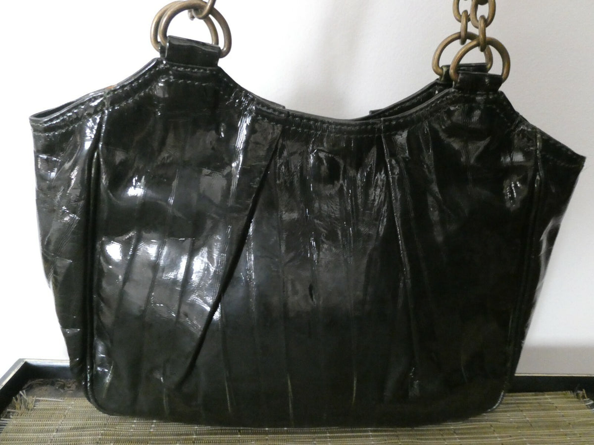 Linea JN1United Colors Of Benetton Dark Green Faux Patent Lined Handbag Purse 