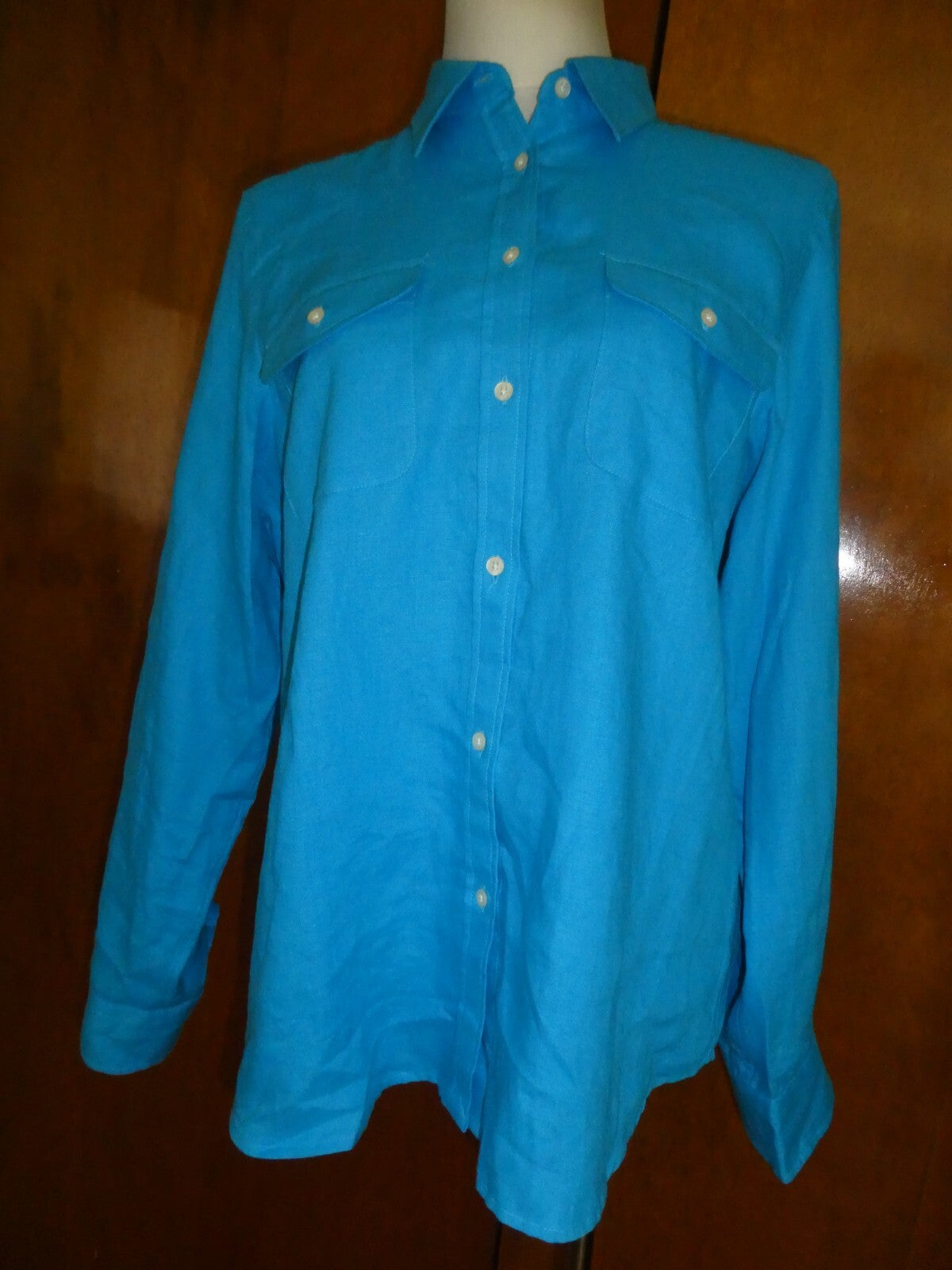 LAUREN Ralph Lauren Women’s CrystalAge Turquoise Linen Shirt Size Large