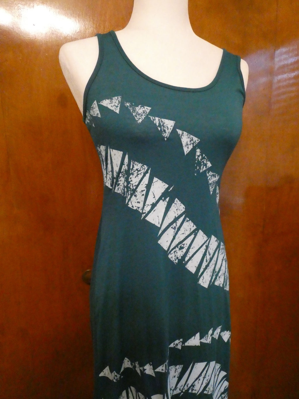 Material Girl Junior Small Maxi Dress Green White Geometric Print Lace Up Back