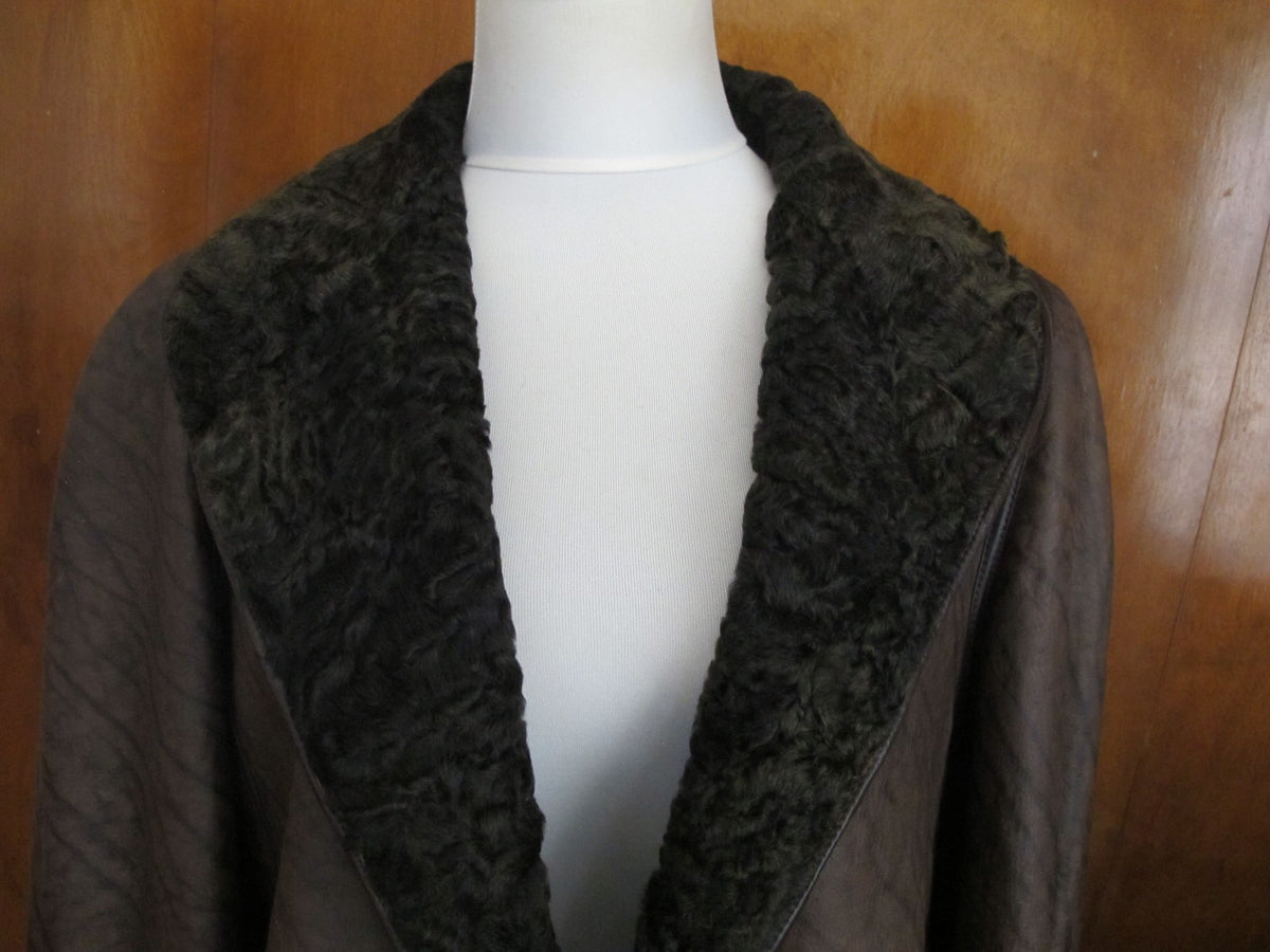 Custom Made Karakul Persian Lamb Reversible Brown Coat Women XL Fur & Leather