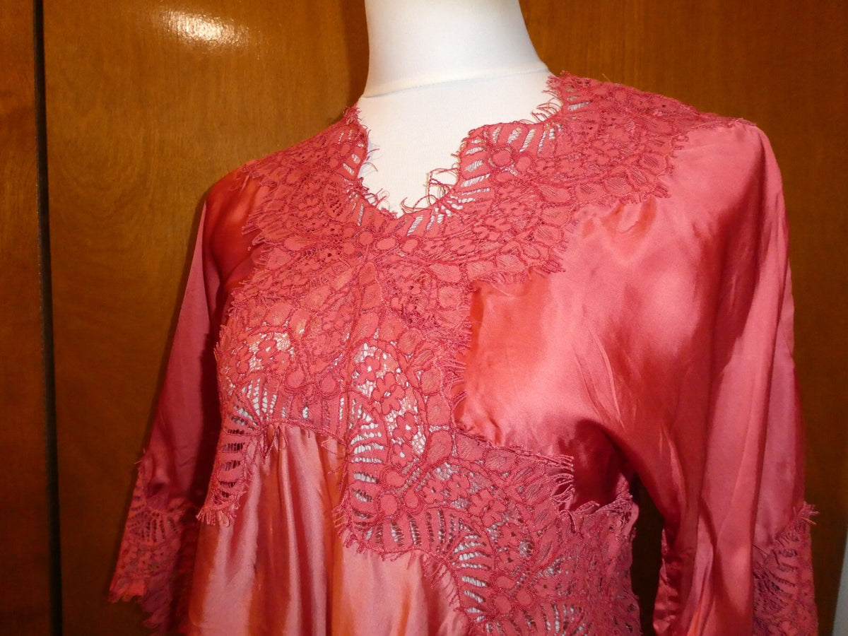 Moulinette Soeurs Anthropologie Womens Orange Satin Lace V-Neck Blouse Sz Small