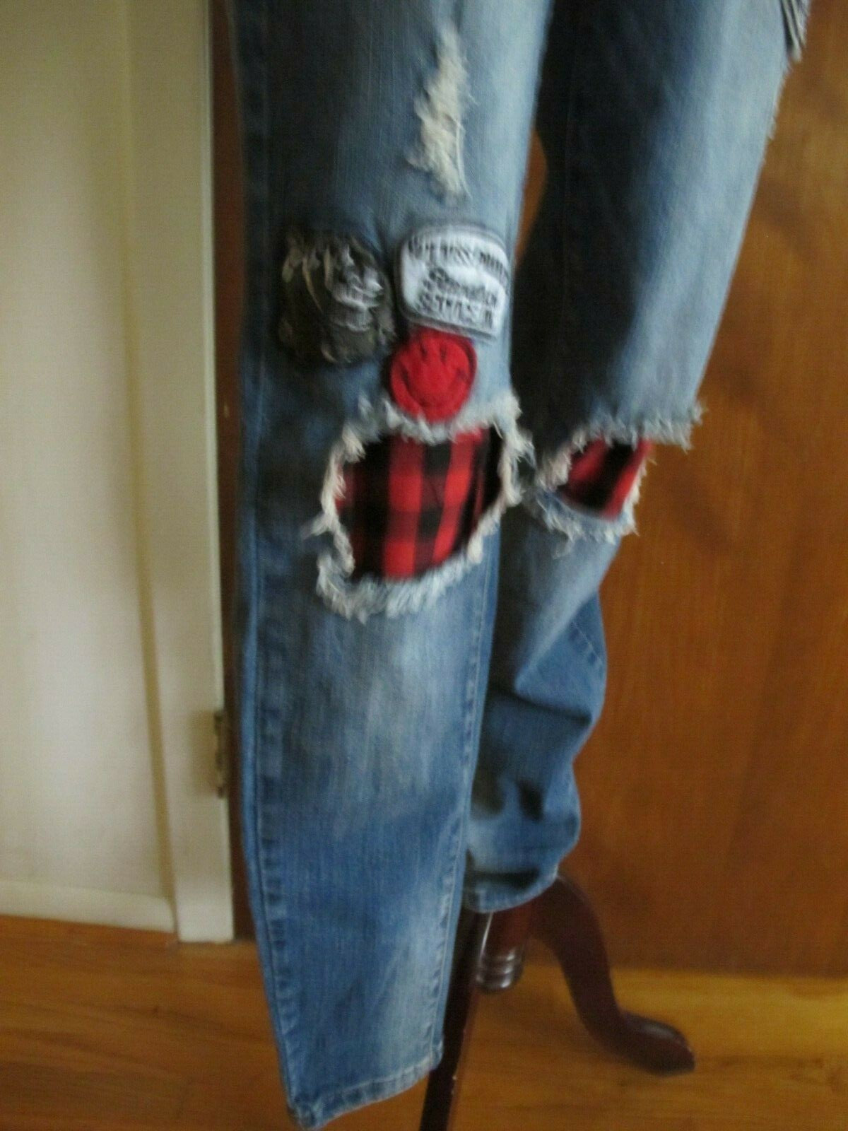 Hot Kiss Skinny Lily Juniors Distressed Patched Skinny Legging Jeans Sz 11 Blue