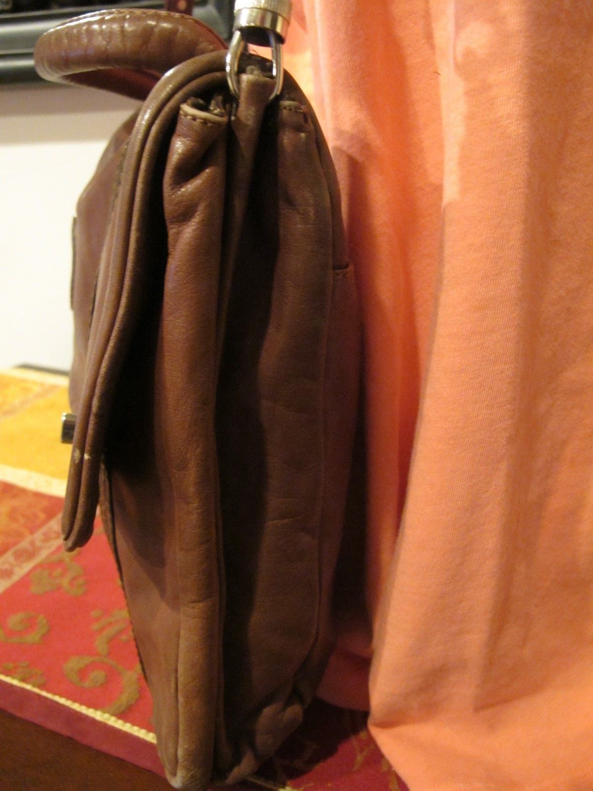 Vintage Tartana Pelletterie Women's Brown Leather Briefcase Messenger Bag 