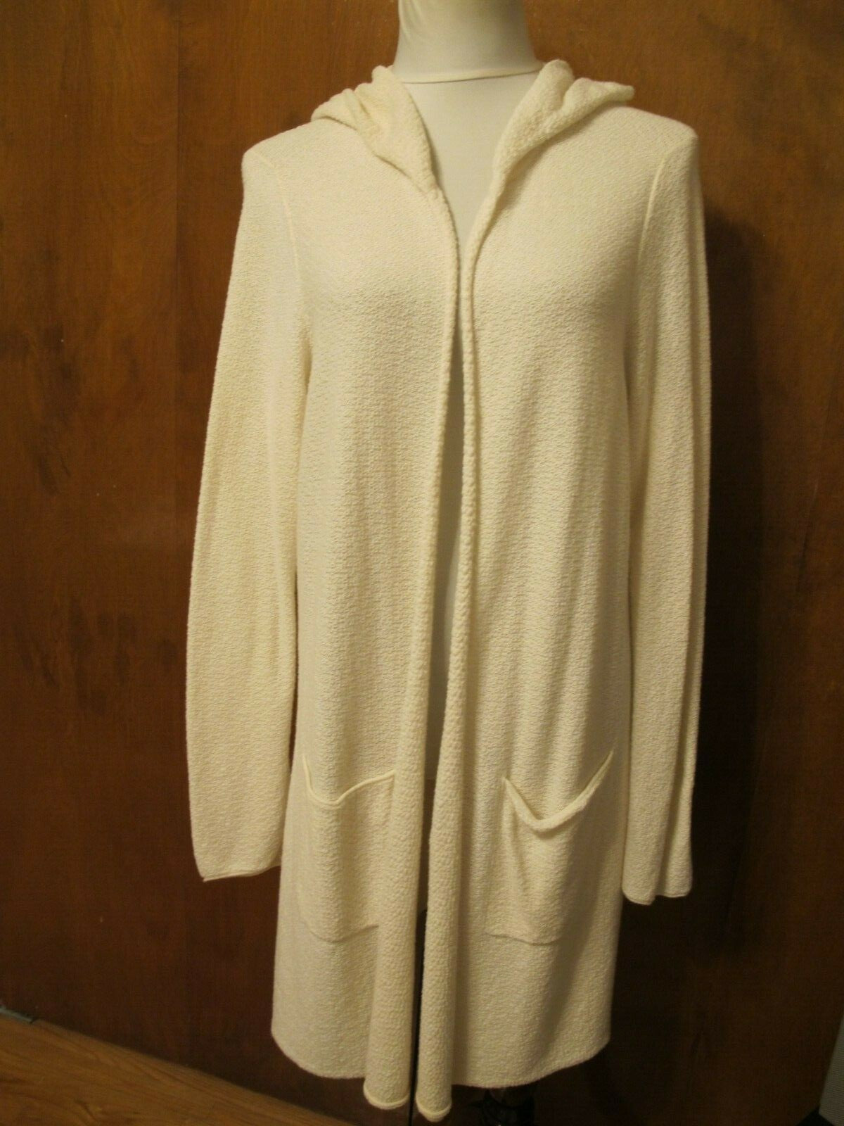 Eileen Fisher Women’s Ivory Knit Open Front Hood Organic Cotton Cardigan XLarge