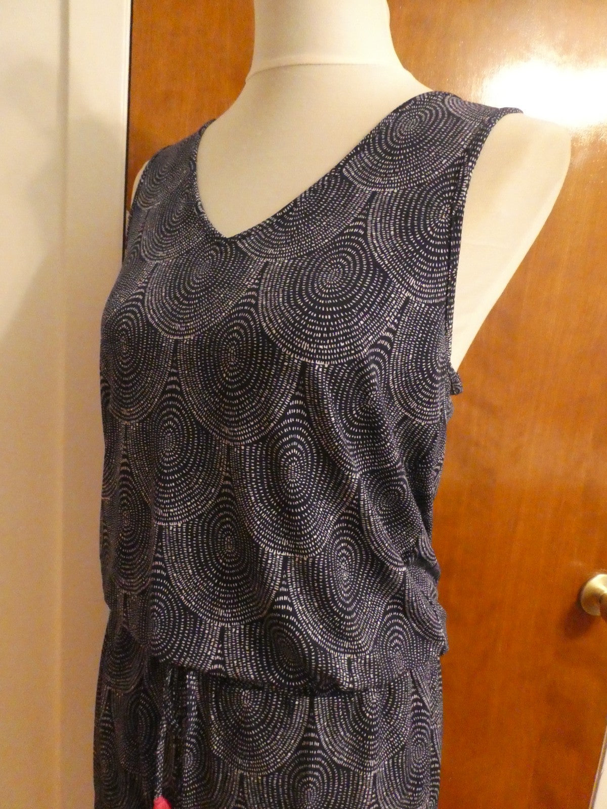 Hatley Women's Sleeveless Jumpsuit S/P Black White Print Tassel Tie Stretch EUC